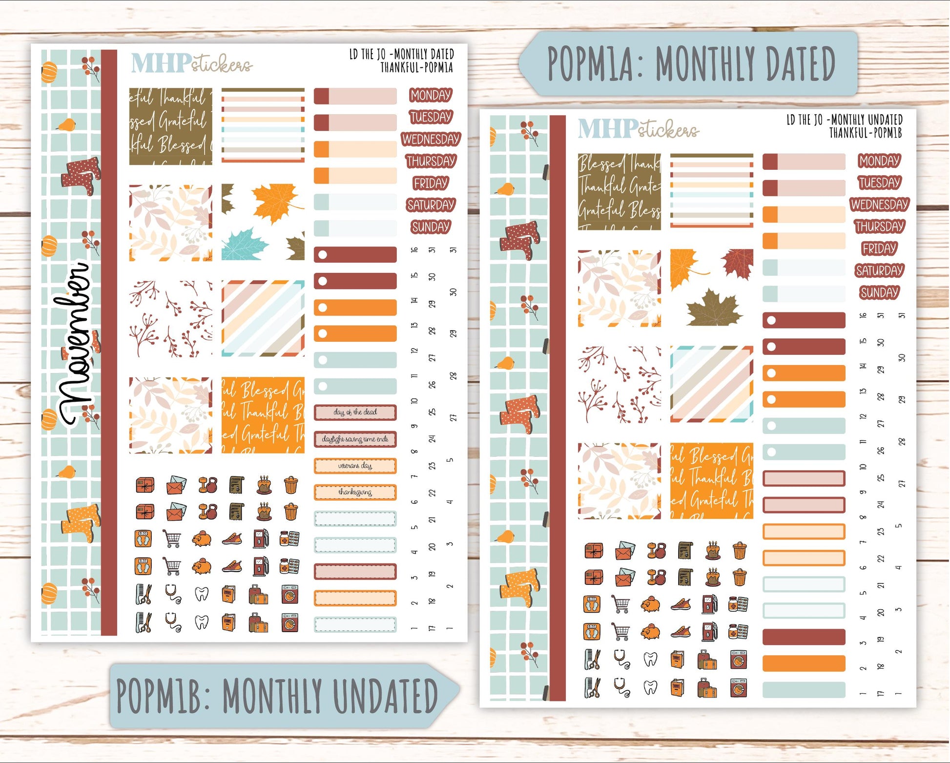 NOVEMBER 2025 Stickers for The Jo Laurel Denise Planner (Formerly Pop-Up Planner) "Thankful" || POP