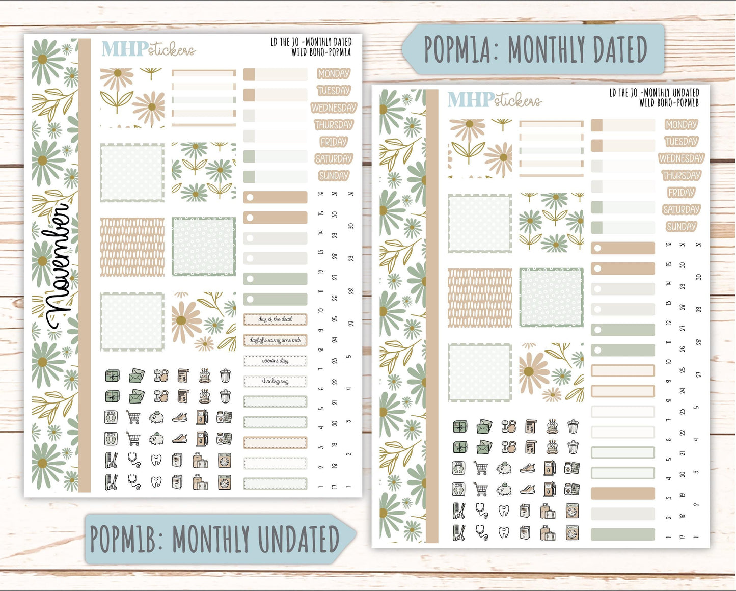 NOVEMBER 2025 Stickers for The Jo Laurel Denise Planner (Formerly Pop-Up Planner) "Wild Boho" || POP