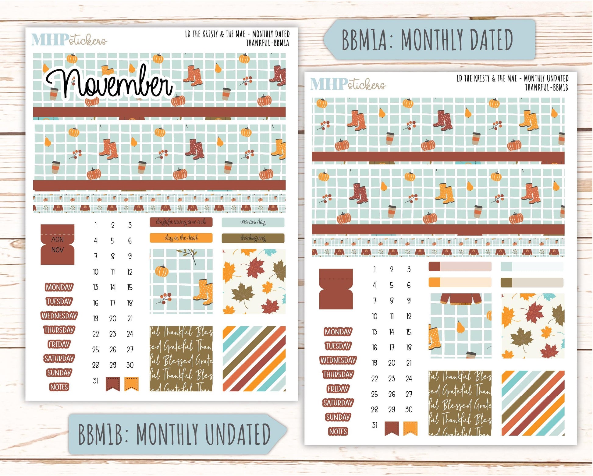 NOVEMBER 2025 Stickers for The Mae & The Kristy Laurel Denise Planners ( Formerly Book Bound Planner) "Thankful" || BB
