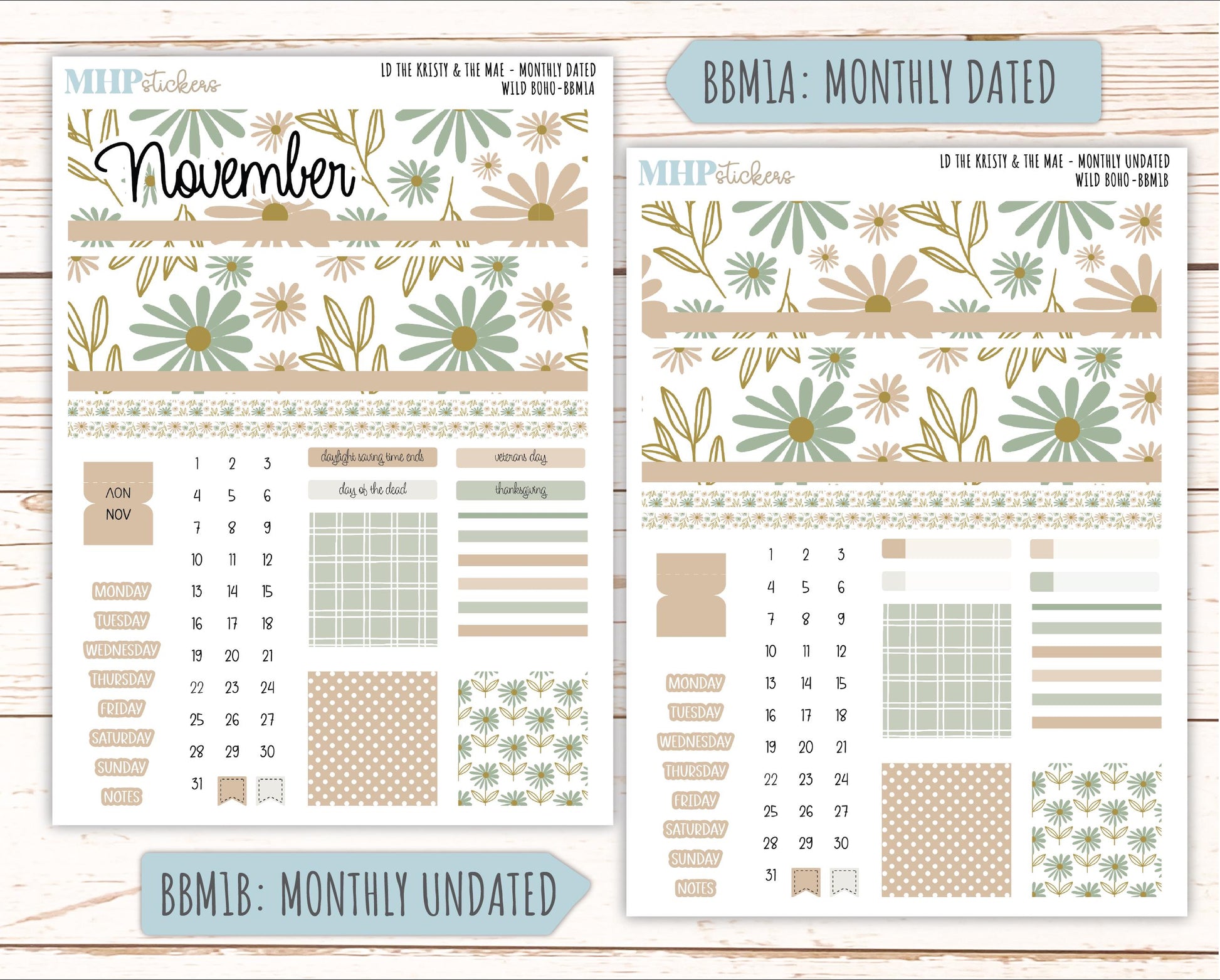 NOVEMBER 2025 Stickers for The Mae & The Kristy Laurel Denise Planners (Formerly Book Bound Planner) "Wild Boho" || BB