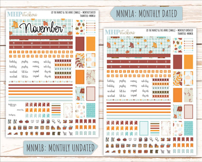 NOVEMBER 2025 Stickers for Small Horizontal & Vertical Laurel Denise Planners. (Formerly Mini Planner) "Thankful" || MN