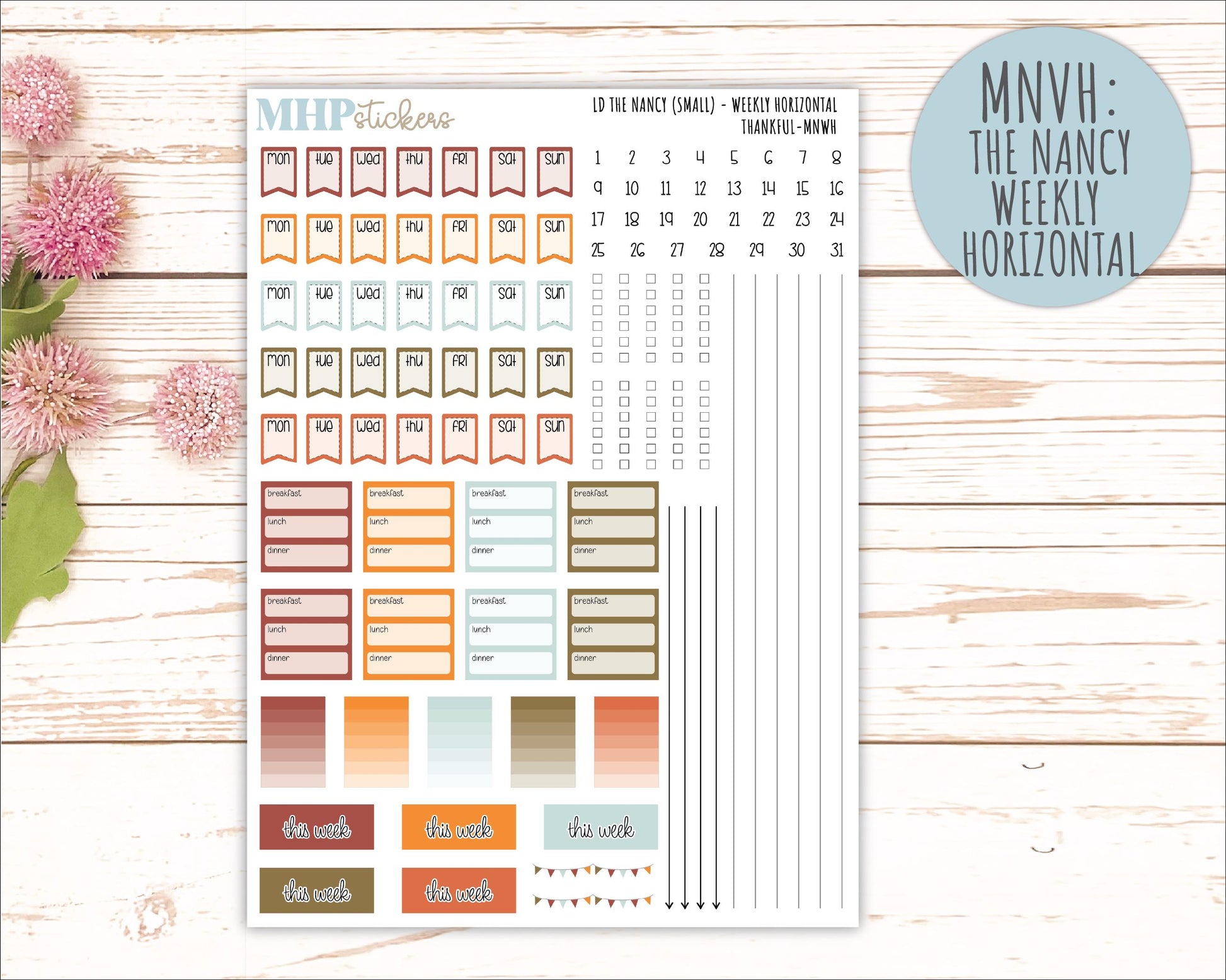 NOVEMBER 2025 Stickers for Small Horizontal & Vertical Laurel Denise Planners. (Formerly Mini Planner) "Thankful" || MN
