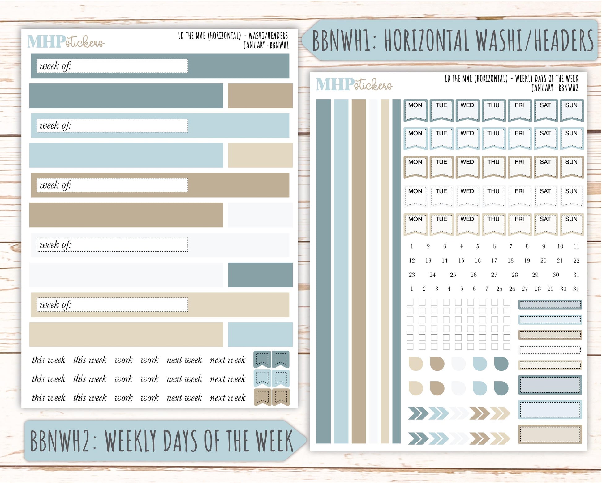 JANUARY Stickers for The Mae & Kristy Laurel Denise Planners (formerly Book Bound Planner). Neutral Color || BBN