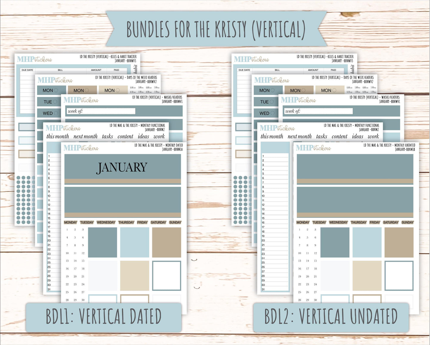 JANUARY Stickers for The Mae & Kristy Laurel Denise Planners (formerly Book Bound Planner). Neutral Color || BBN
