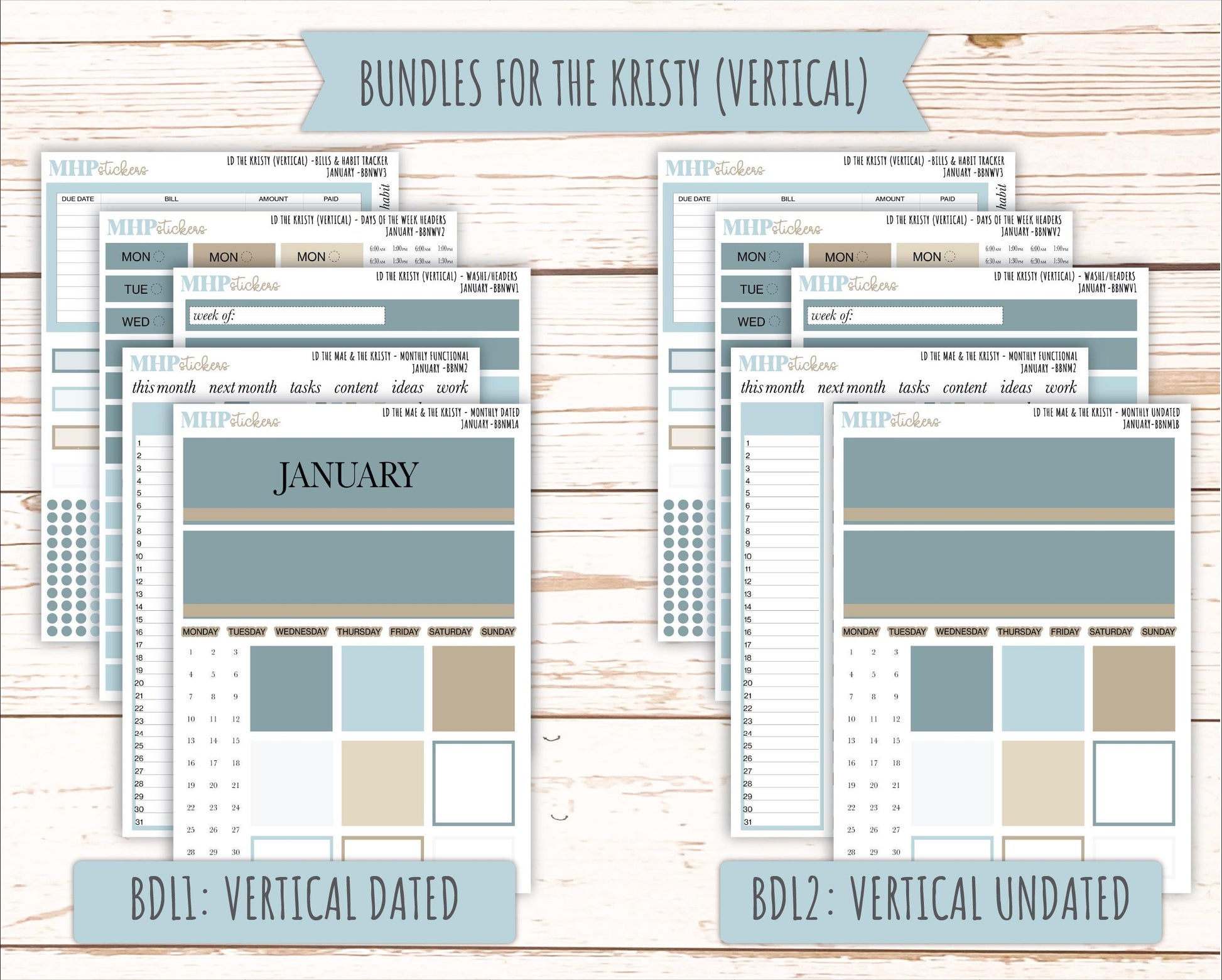 JANUARY Stickers for The Mae & Kristy Laurel Denise Planners (formerly Book Bound Planner). Neutral Color || BBN