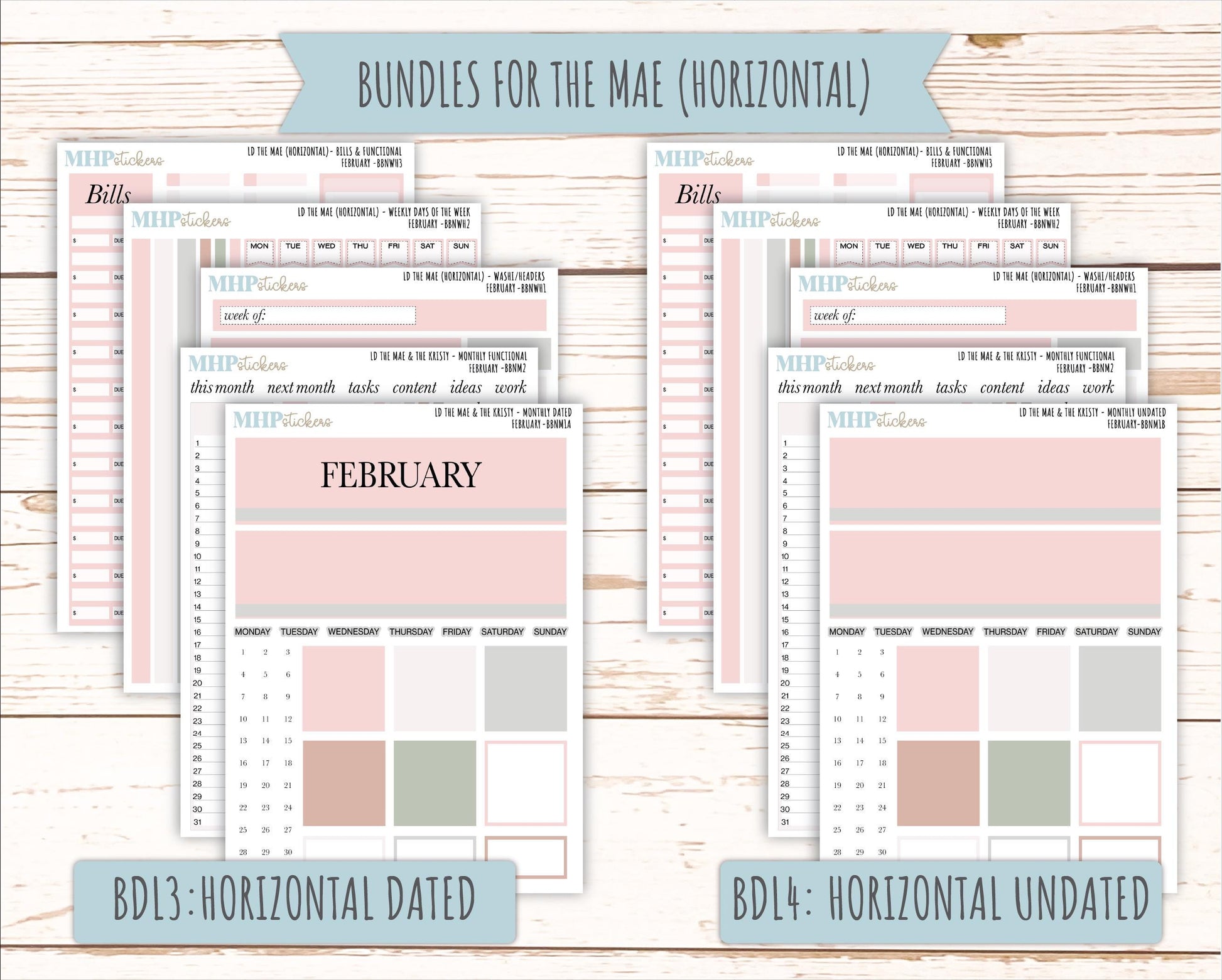 FEBRUARY Stickers for The Mae & Kristy Laurel Denise Planners (formerly Book Bound Planner). Neutral Color || BBN