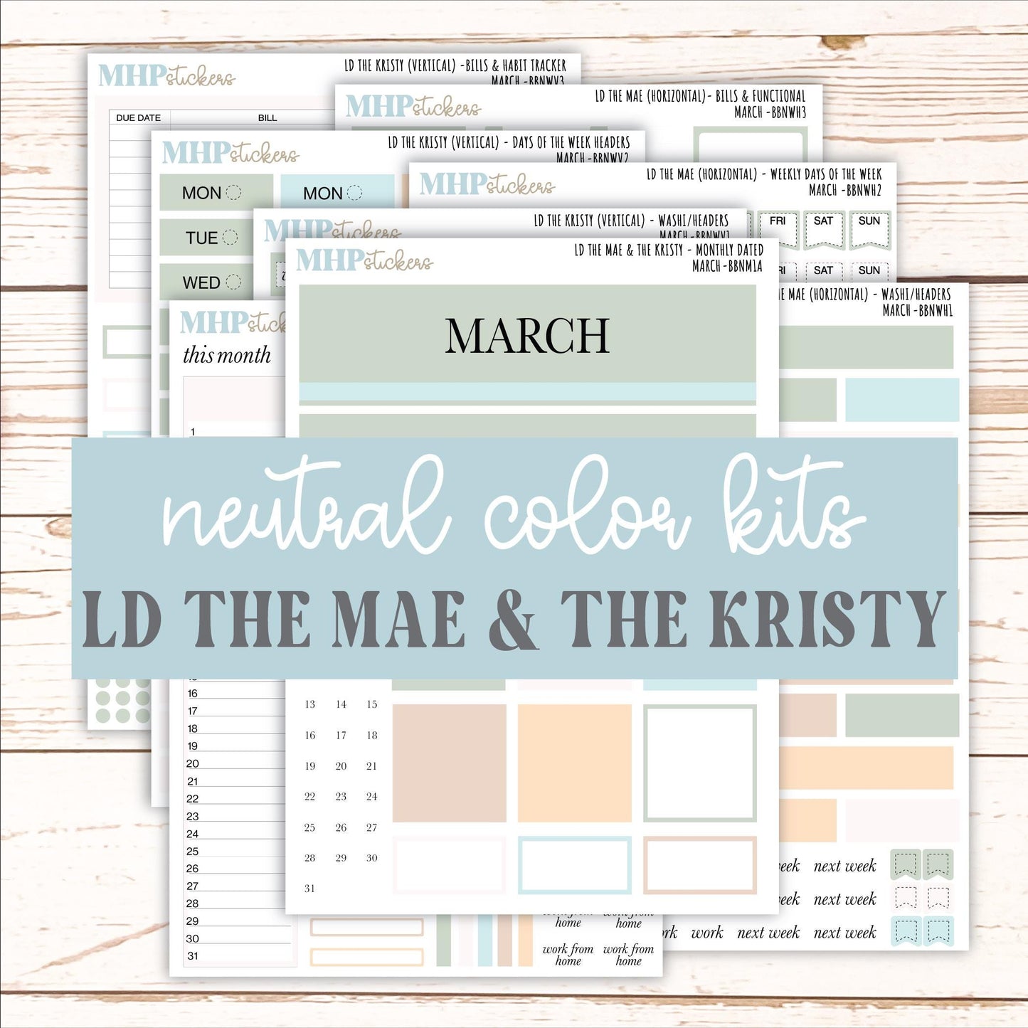 MARCH Stickers for The Mae & Kristy Laurel Denise Planners (formerly Book Bound Planner). Neutral Color || BBN