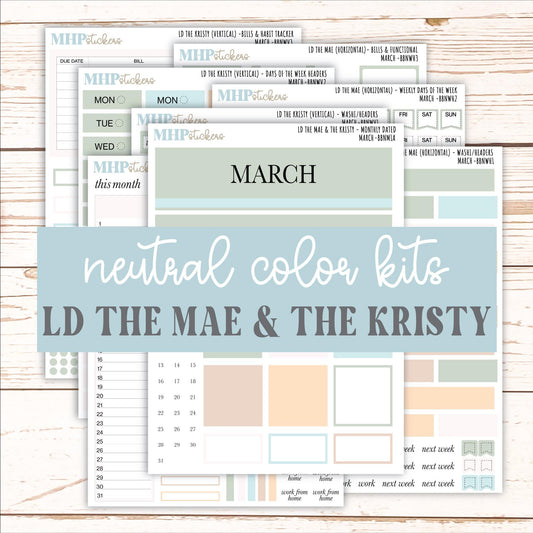 MARCH Stickers for The Mae & Kristy Laurel Denise Planners (formerly Book Bound Planner). Neutral Color || BBN