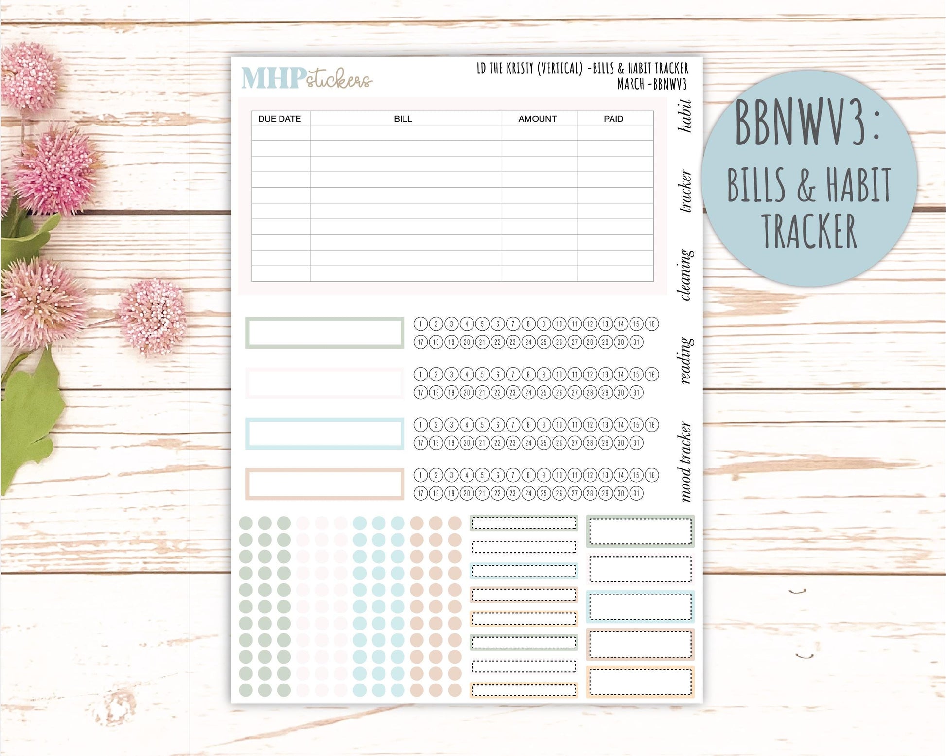MARCH Stickers for The Mae & Kristy Laurel Denise Planners (formerly Book Bound Planner). Neutral Color || BBN