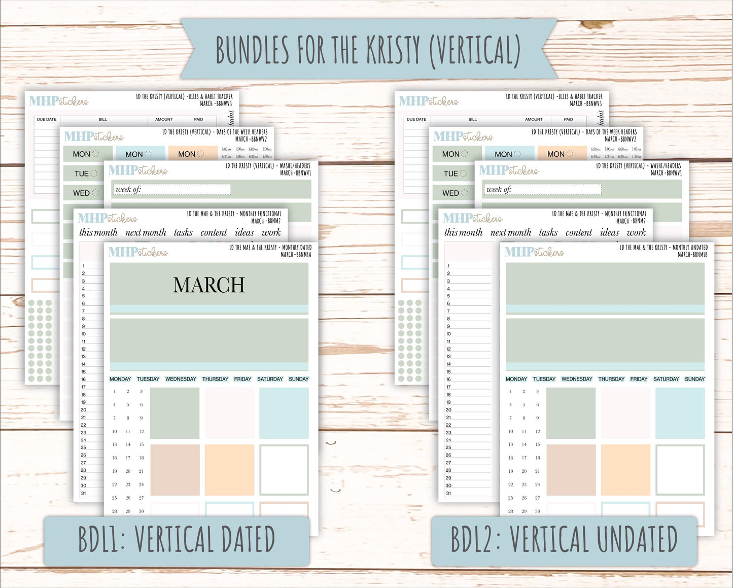 MARCH Stickers for The Mae & Kristy Laurel Denise Planners (formerly Book Bound Planner). Neutral Color || BBN
