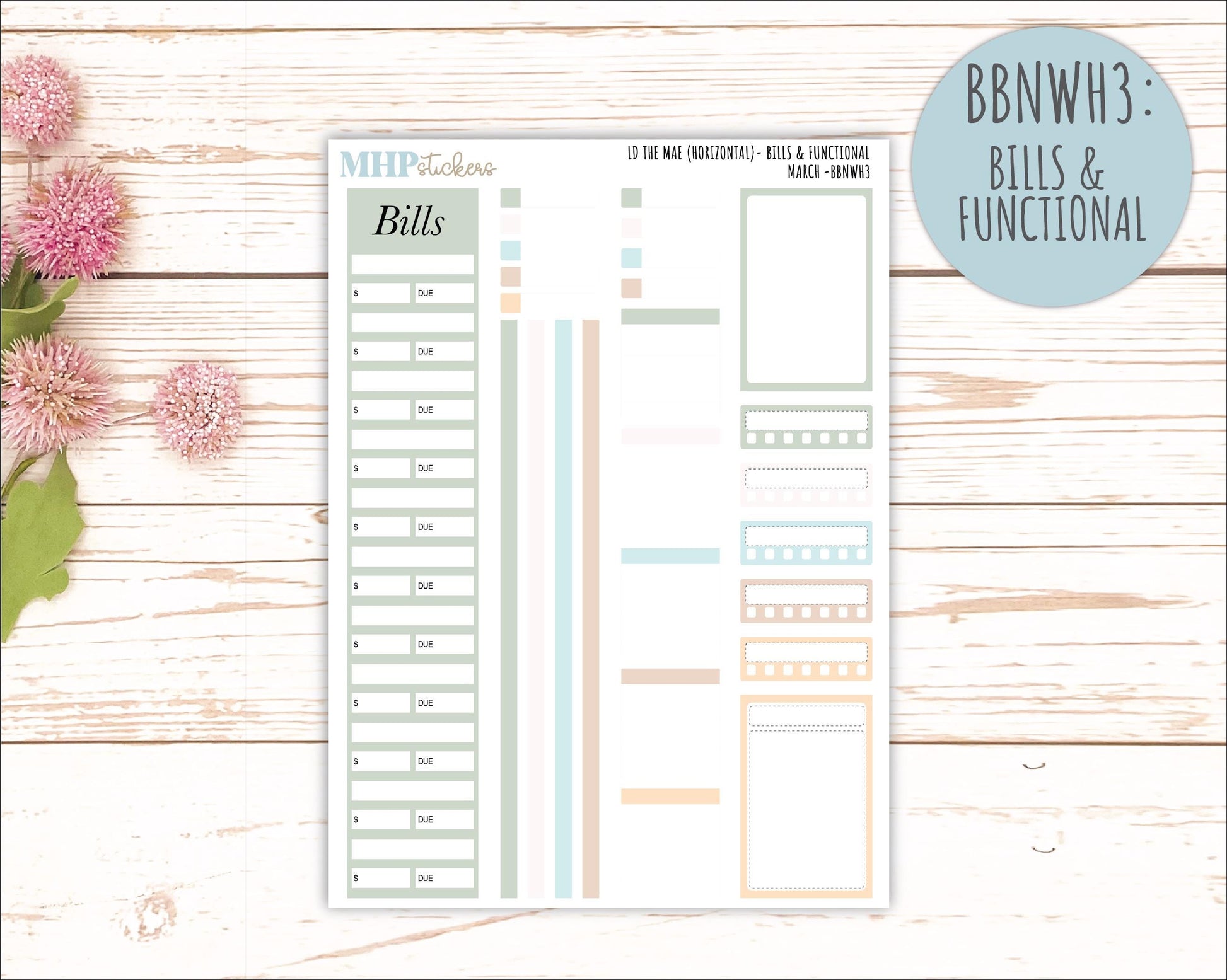 MARCH Stickers for The Mae & Kristy Laurel Denise Planners (formerly Book Bound Planner). Neutral Color || BBN