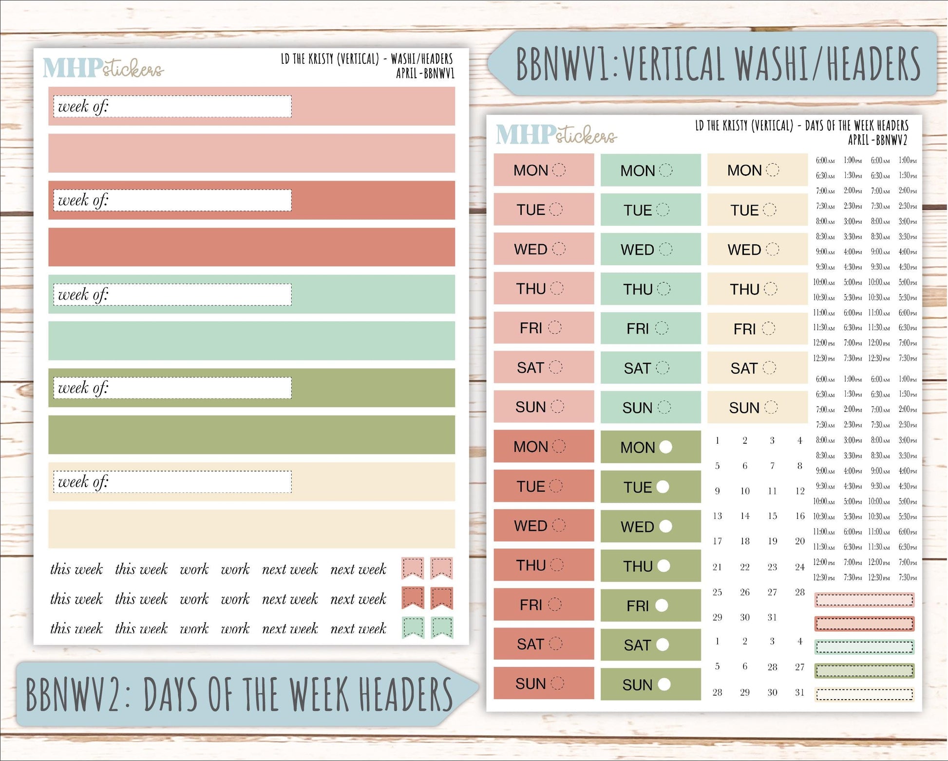 APRIL Stickers for The Mae & Kristy Laurel Denise Planners (formerly Book Bound Planner). Neutral Color || BBN