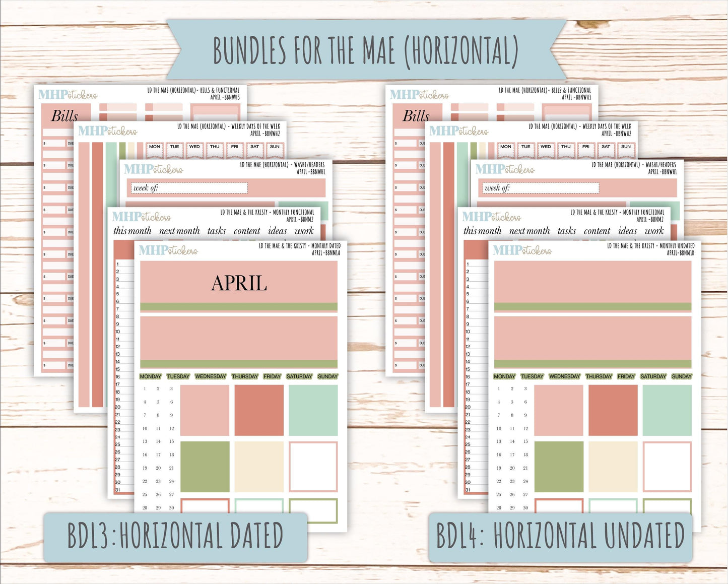 APRIL Stickers for The Mae & Kristy Laurel Denise Planners (formerly Book Bound Planner). Neutral Color || BBN