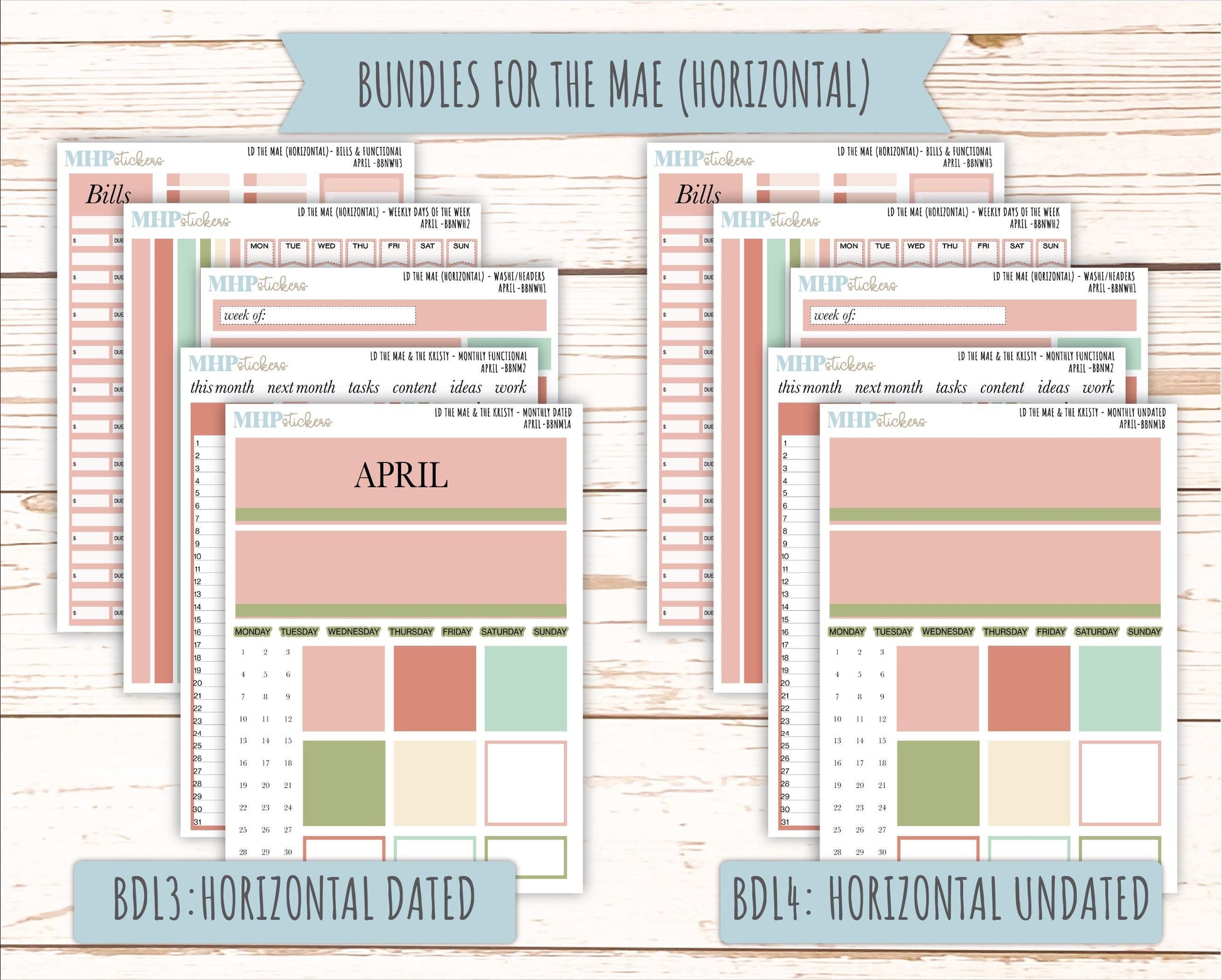 APRIL Stickers for The Mae & Kristy Laurel Denise Planners (formerly Book Bound Planner). Neutral Color || BBN