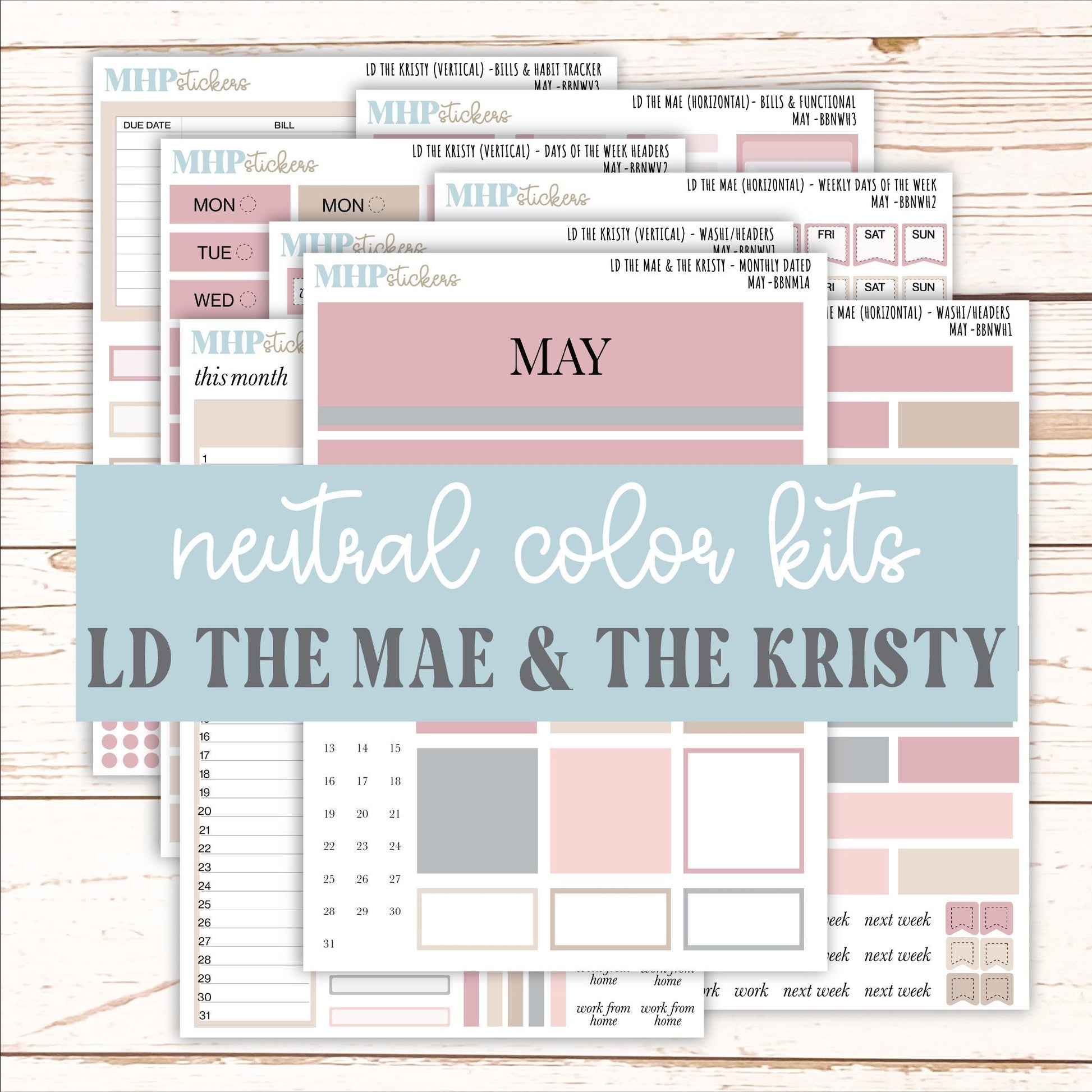 MAY Stickers for The Mae & Kristy Laurel Denise Planners (formerly Book Bound Planner). Neutral Color || BBN