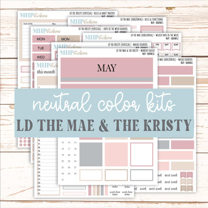 MAY Stickers for The Mae & Kristy Laurel Denise Planners (formerly Book Bound Planner). Neutral Color || BBN
