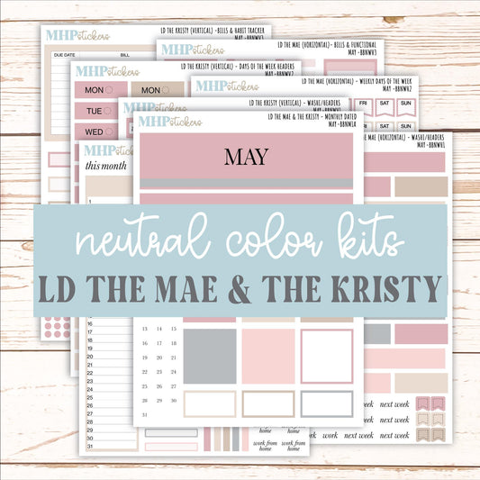MAY Stickers for The Mae & Kristy Laurel Denise Planners (formerly Book Bound Planner). Neutral Color || BBN