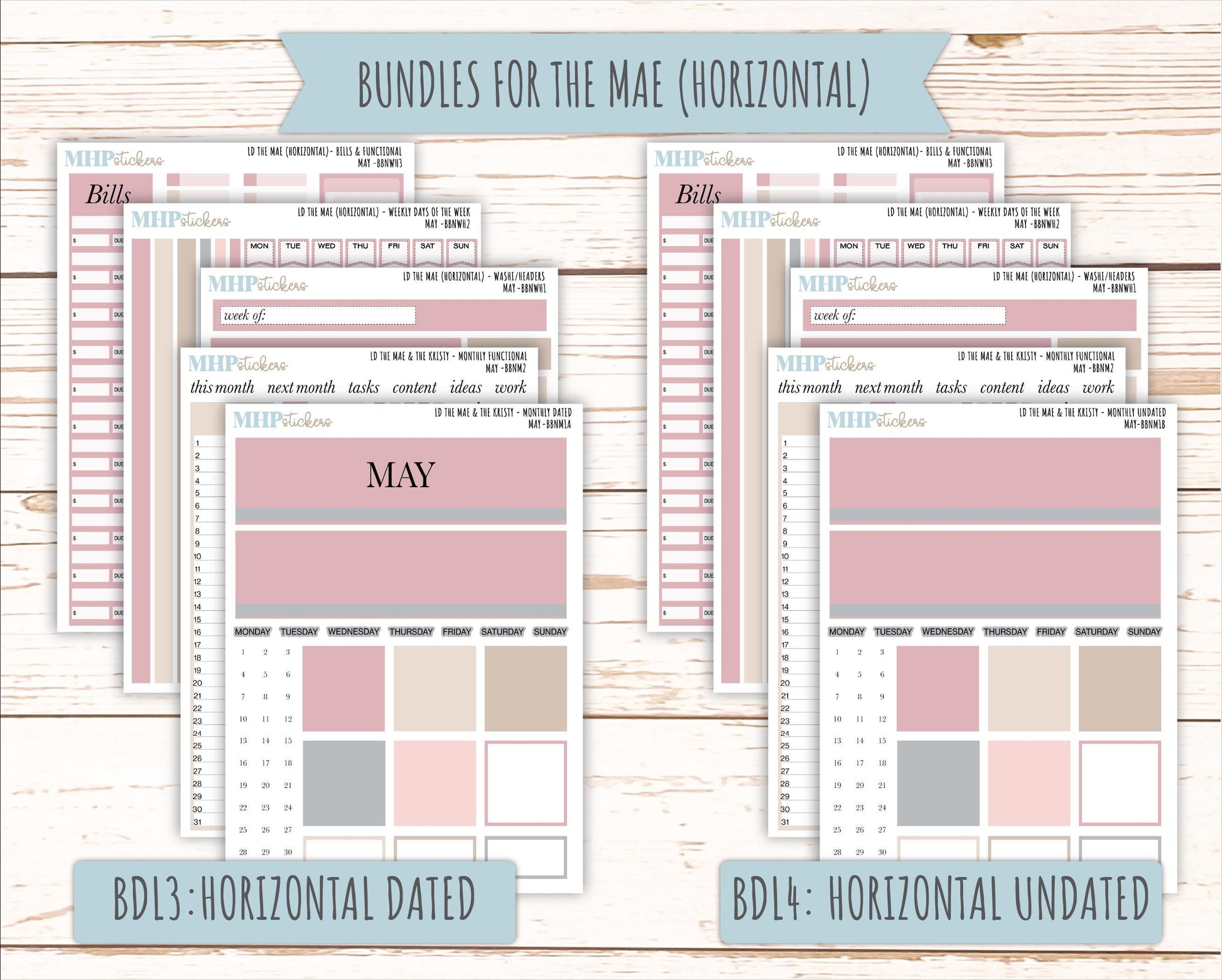 MAY Stickers for The Mae & Kristy Laurel Denise Planners (formerly Book Bound Planner). Neutral Color || BBN