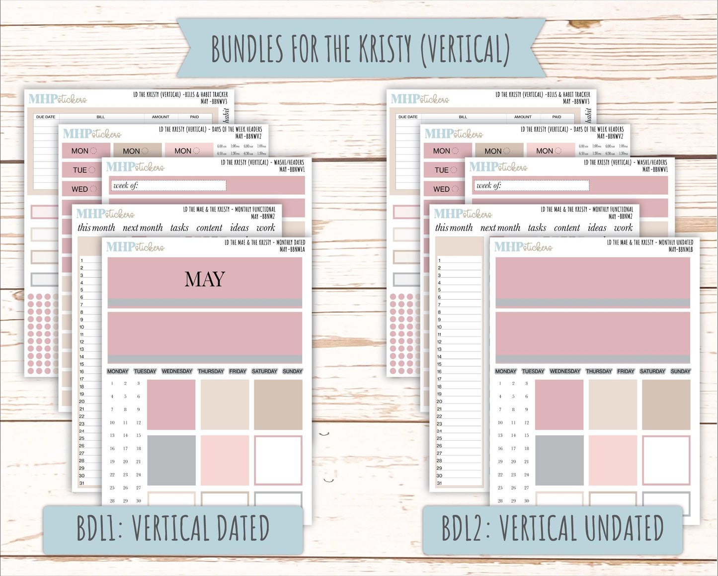 MAY Stickers for The Mae & Kristy Laurel Denise Planners (formerly Book Bound Planner). Neutral Color || BBN