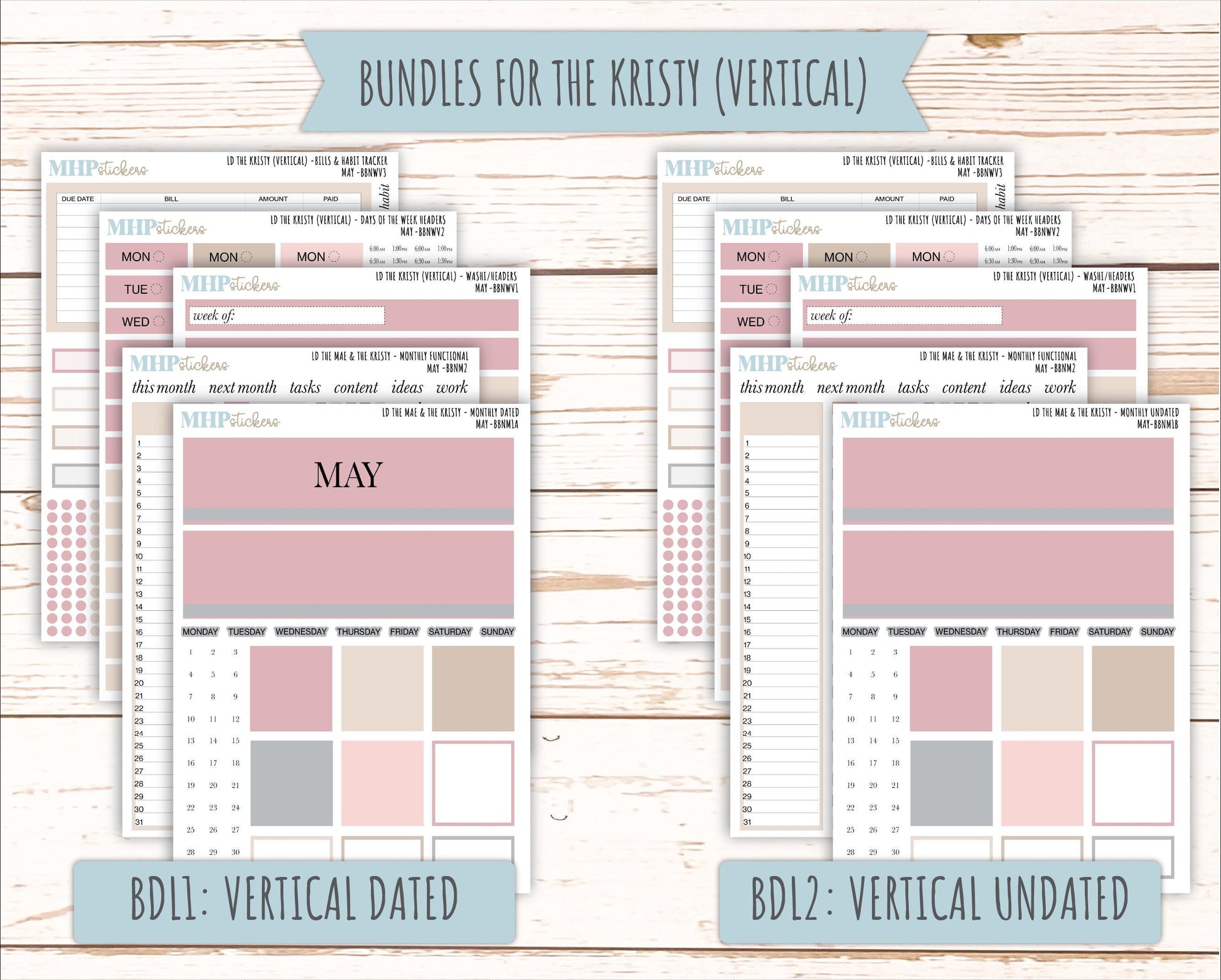 MAY Stickers for The Mae & Kristy Laurel Denise Planners (formerly Book Bound Planner). Neutral Color || BBN