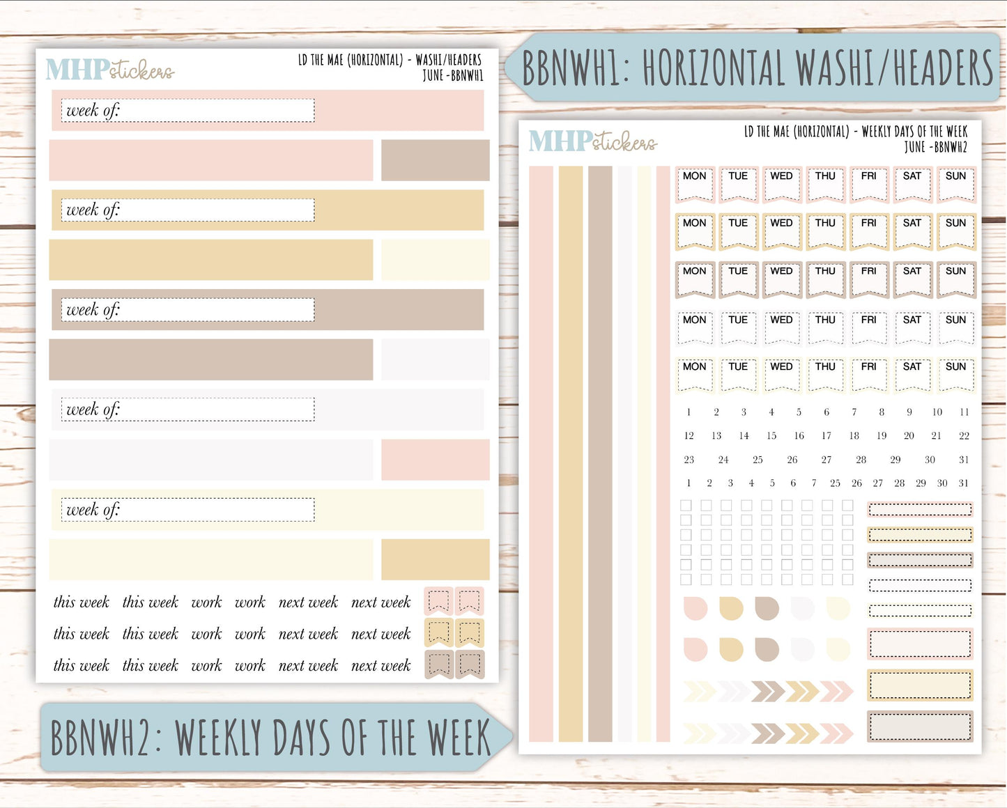 JUNE Stickers for The Mae & Kristy Laurel Denise Planners (formerly Book Bound Planner). Neutral Color || BBN