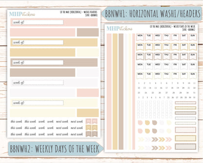 JUNE Stickers for The Mae & Kristy Laurel Denise Planners (formerly Book Bound Planner). Neutral Color || BBN