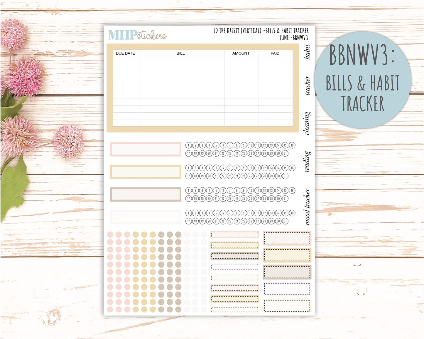 JUNE Stickers for The Mae & Kristy Laurel Denise Planners (formerly Book Bound Planner). Neutral Color || BBN