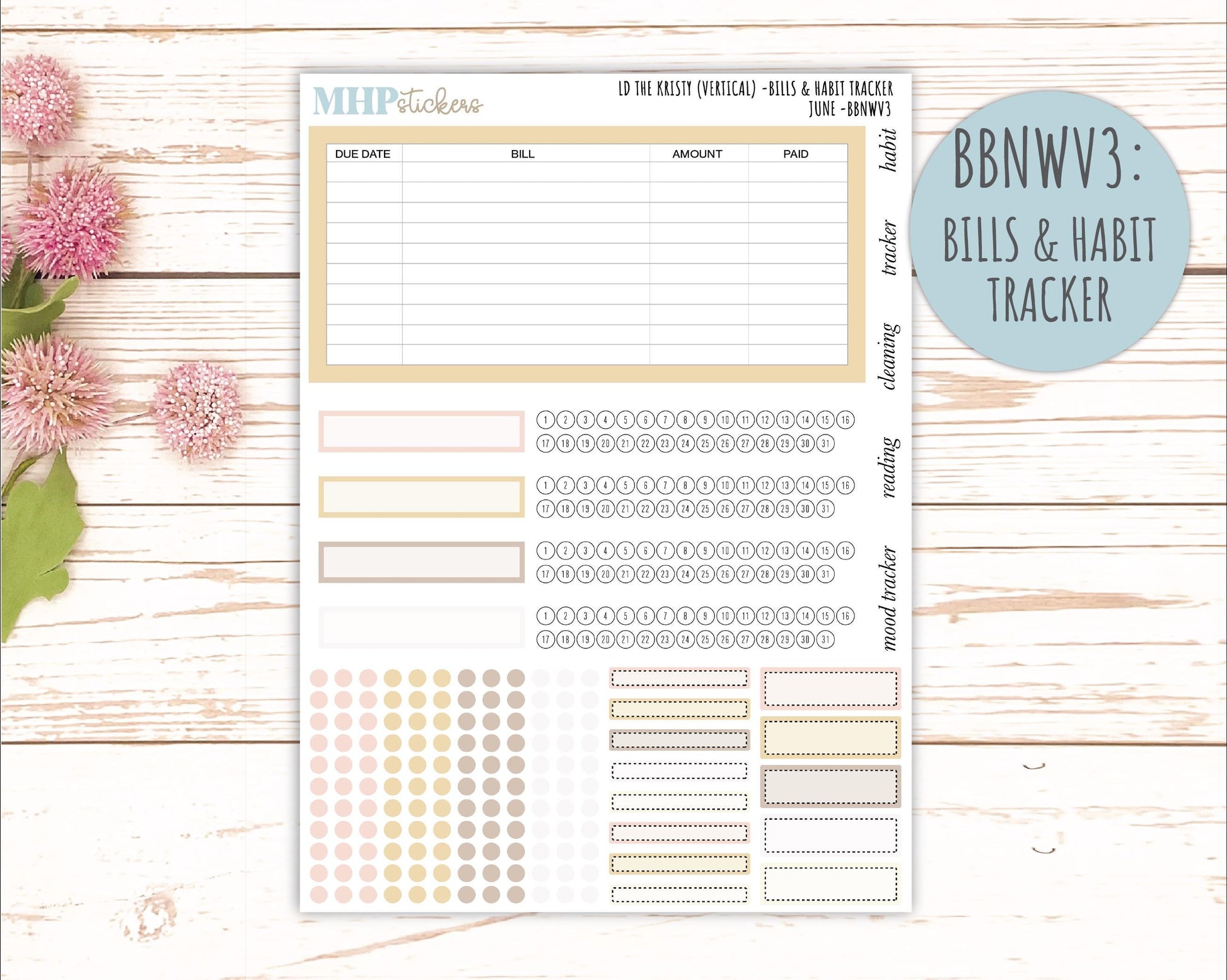JUNE Stickers for The Mae & Kristy Laurel Denise Planners (formerly Book Bound Planner). Neutral Color || BBN