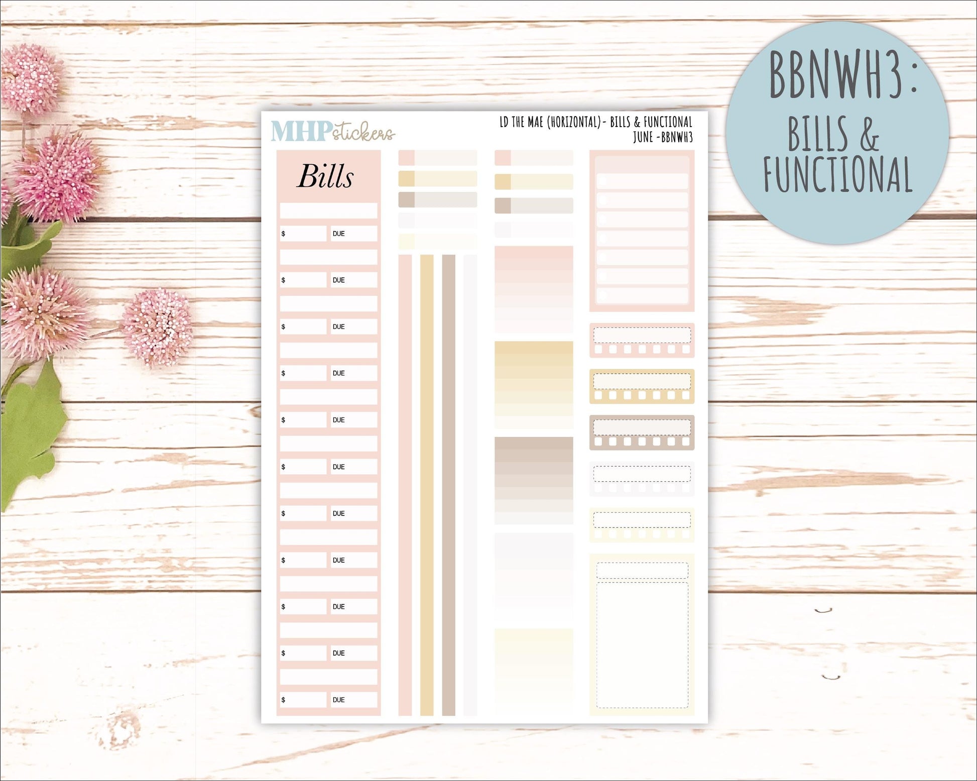 JUNE Stickers for The Mae & Kristy Laurel Denise Planners (formerly Book Bound Planner). Neutral Color || BBN