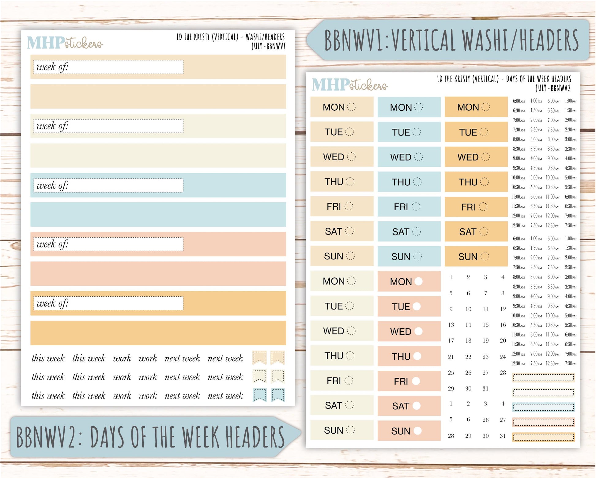 JULY Stickers for The Mae & Kristy Laurel Denise Planners (formerly Book Bound Planner). Neutral Color || BBN