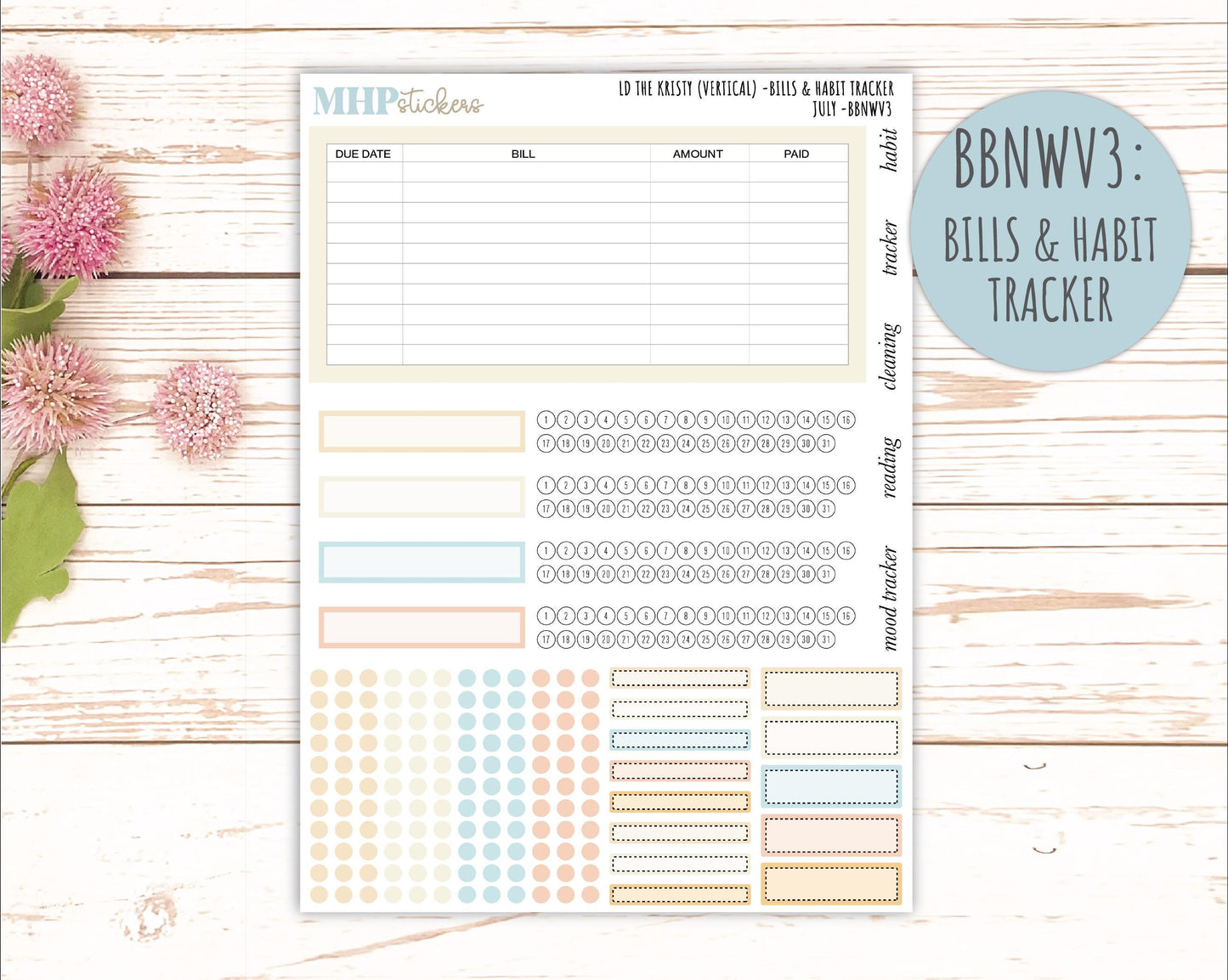 JULY Stickers for The Mae & Kristy Laurel Denise Planners (formerly Book Bound Planner). Neutral Color || BBN