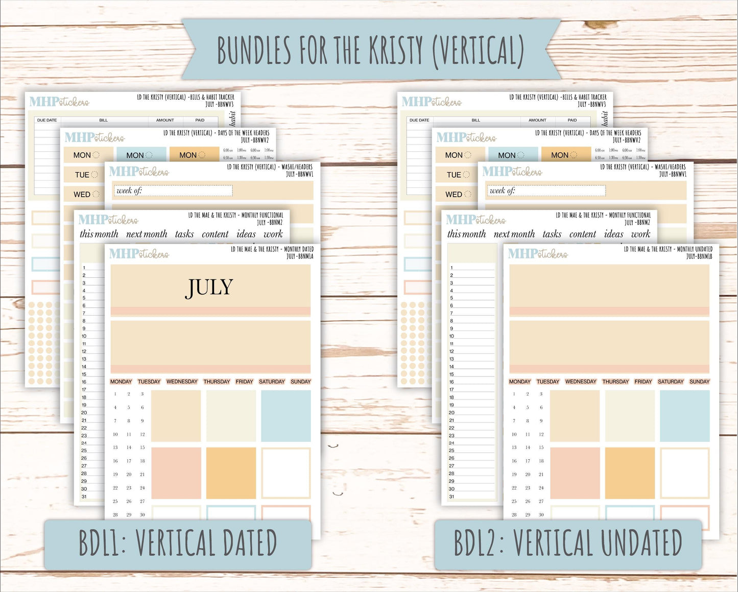 JULY Stickers for The Mae & Kristy Laurel Denise Planners (formerly Book Bound Planner). Neutral Color || BBN
