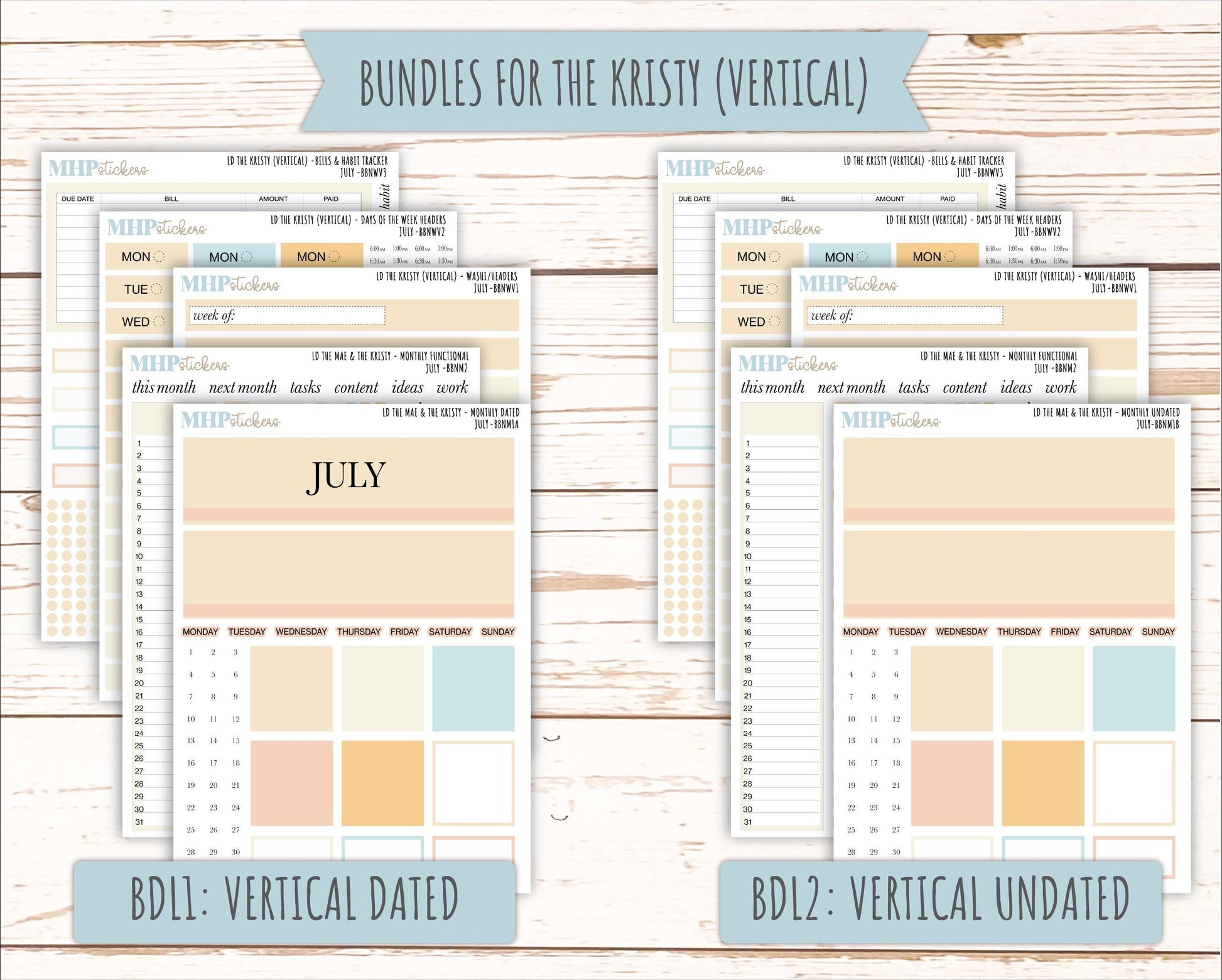 JULY Stickers for The Mae & Kristy Laurel Denise Planners (formerly Book Bound Planner). Neutral Color || BBN