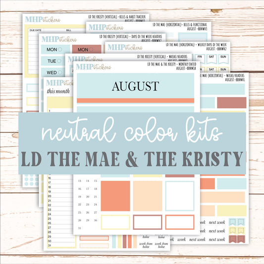 AUGUST Stickers for The Mae & Kristy Laurel Denise Planners (formerly Book Bound Planner). Neutral Color || BBN