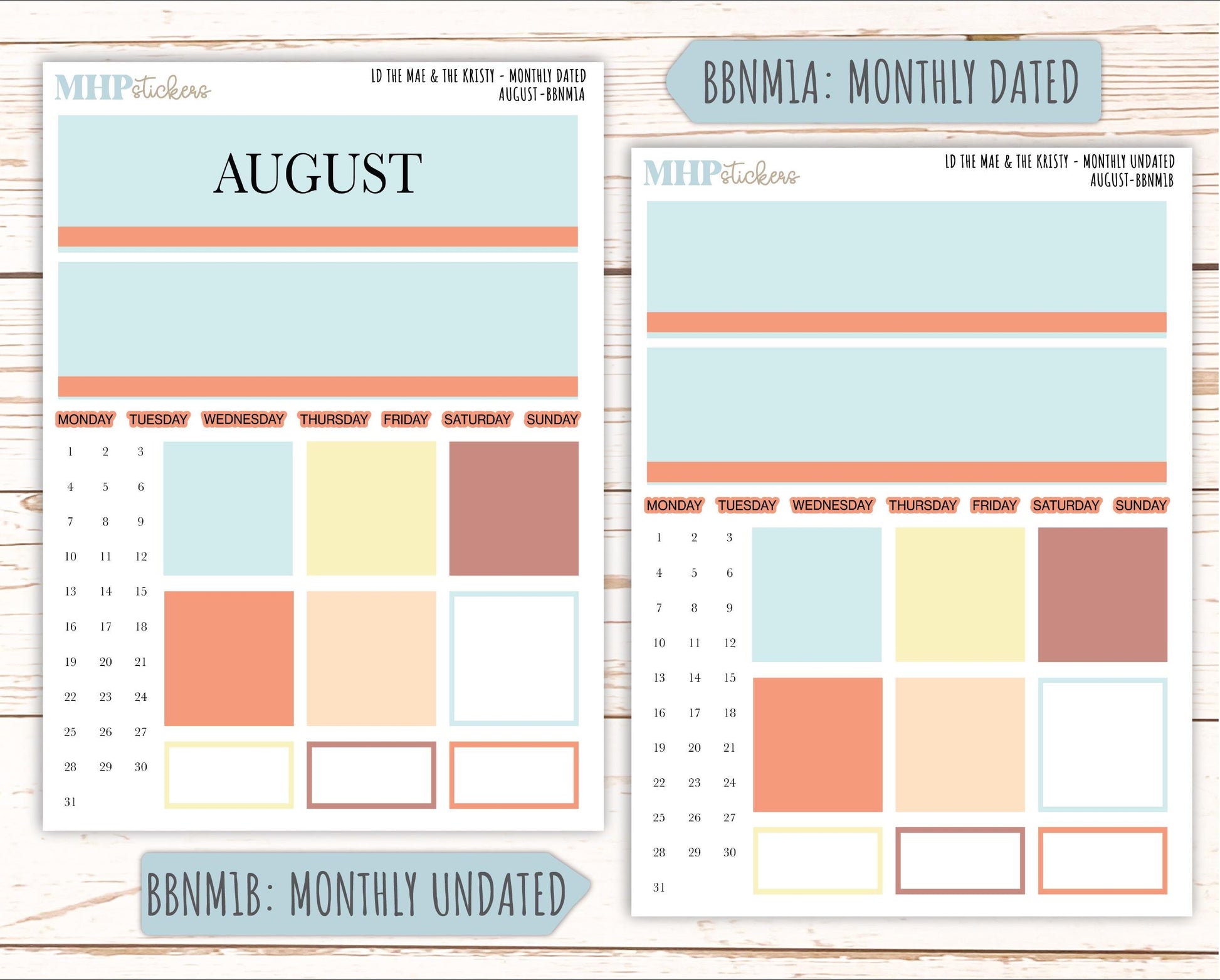 AUGUST Stickers for The Mae & Kristy Laurel Denise Planners (formerly Book Bound Planner). Neutral Color || BBN