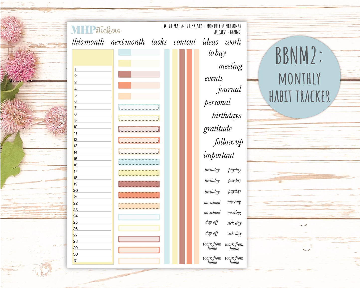 AUGUST Stickers for The Mae & Kristy Laurel Denise Planners (formerly Book Bound Planner). Neutral Color || BBN