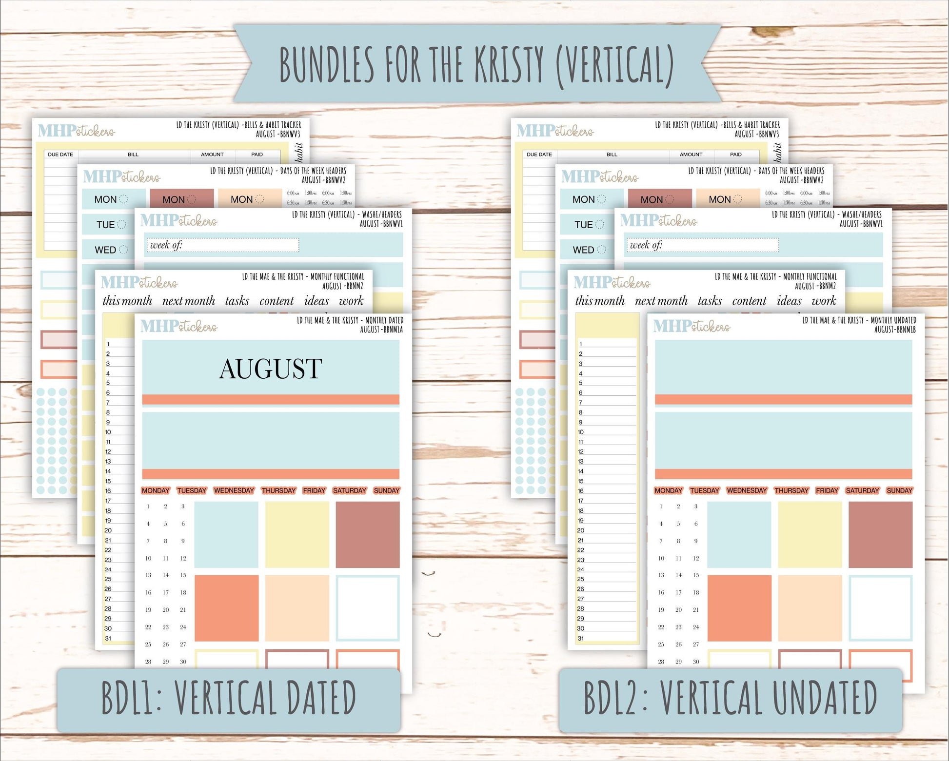 AUGUST Stickers for The Mae & Kristy Laurel Denise Planners (formerly Book Bound Planner). Neutral Color || BBN