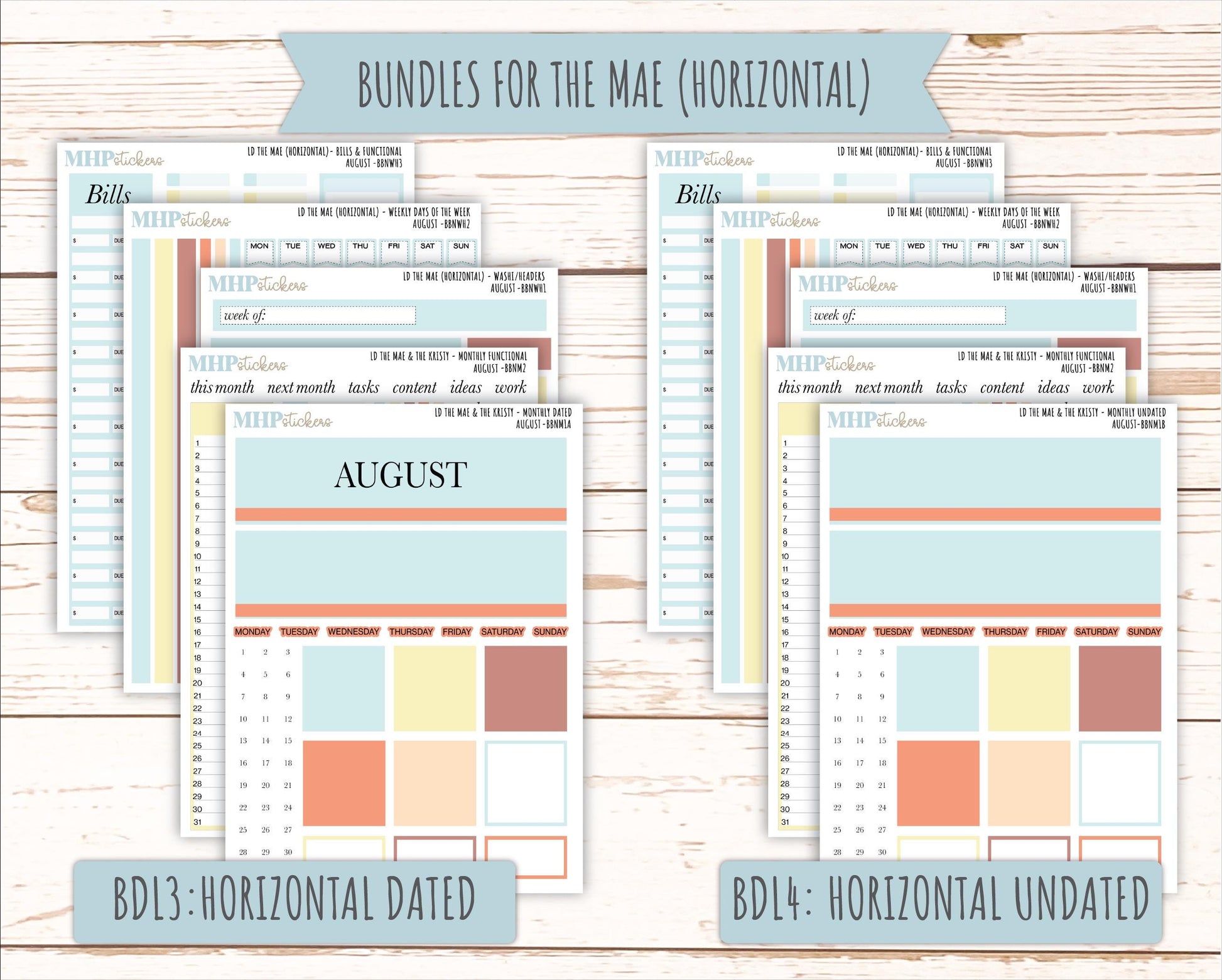 AUGUST Stickers for The Mae & Kristy Laurel Denise Planners (formerly Book Bound Planner). Neutral Color || BBN