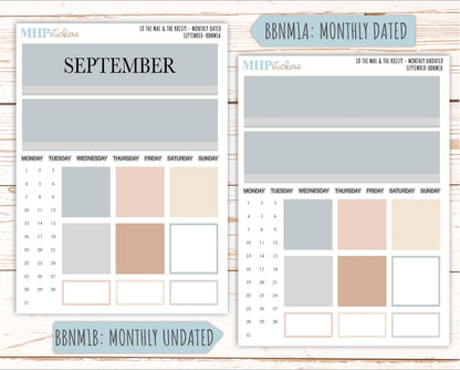 SEPTEMBER Stickers for The Mae & Kristy Laurel Denise Planners (formerly Book Bound Planner). Neutral Color || BBN