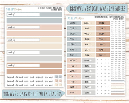 SEPTEMBER Stickers for The Mae & Kristy Laurel Denise Planners (formerly Book Bound Planner). Neutral Color || BBN