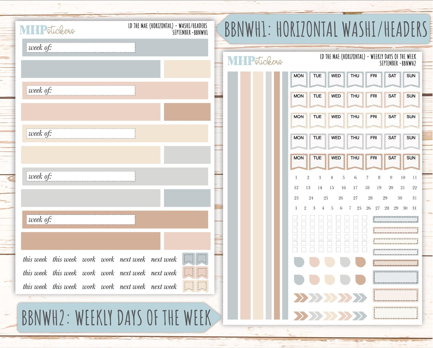 SEPTEMBER Stickers for The Mae & Kristy Laurel Denise Planners (formerly Book Bound Planner). Neutral Color || BBN