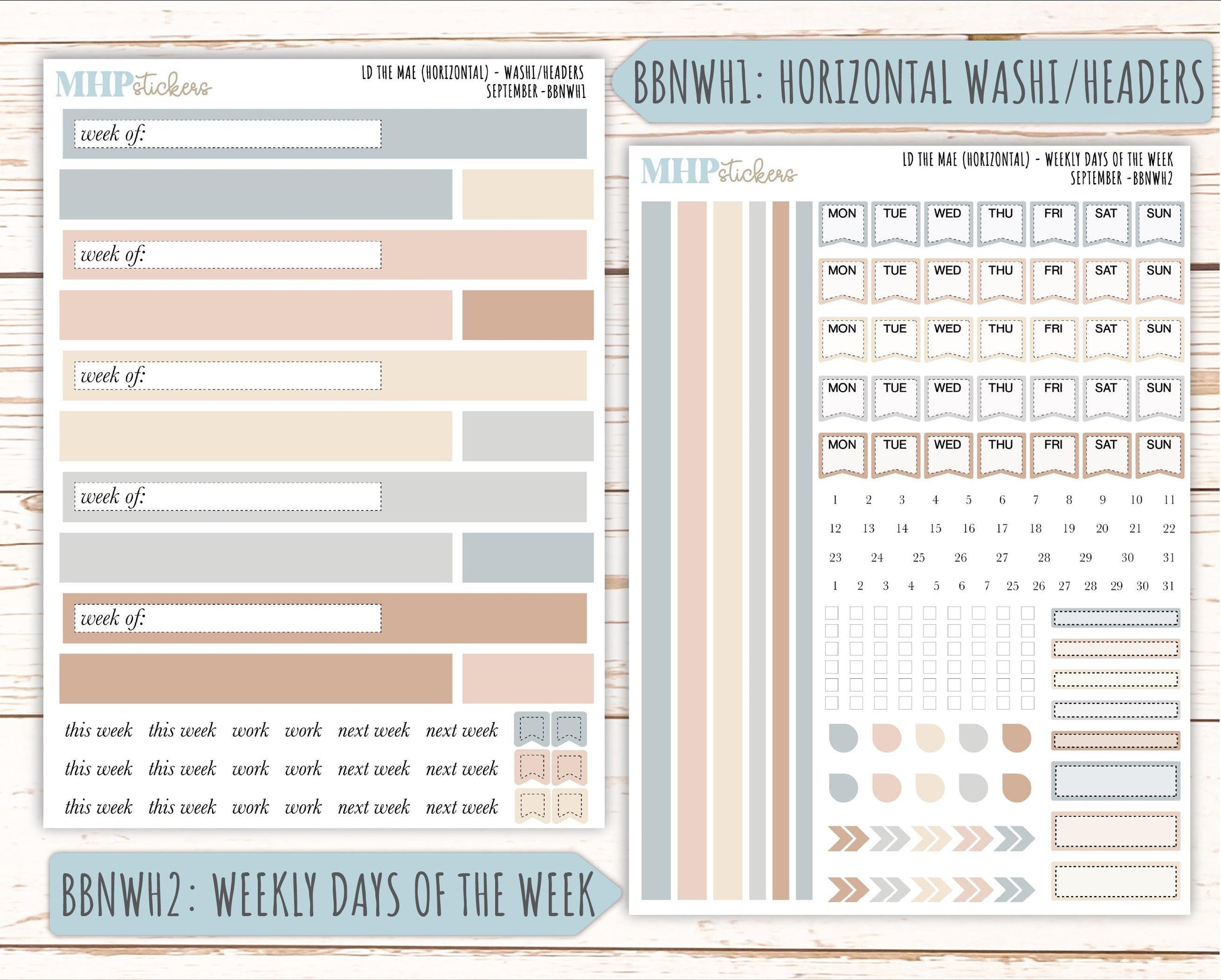 SEPTEMBER Stickers for The Mae & Kristy Laurel Denise Planners (formerly Book Bound Planner). Neutral Color || BBN