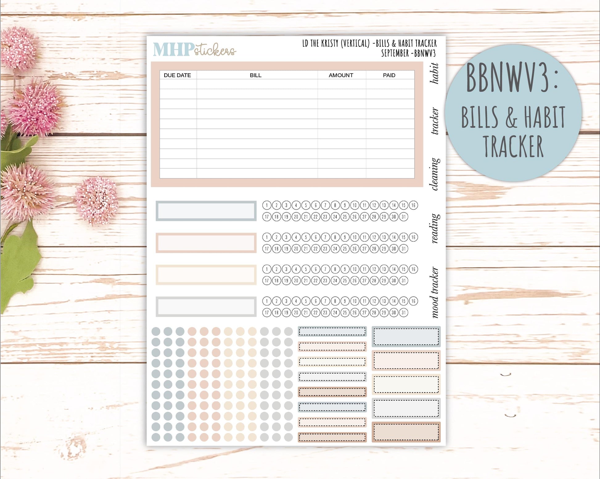 SEPTEMBER Stickers for The Mae & Kristy Laurel Denise Planners (formerly Book Bound Planner). Neutral Color || BBN