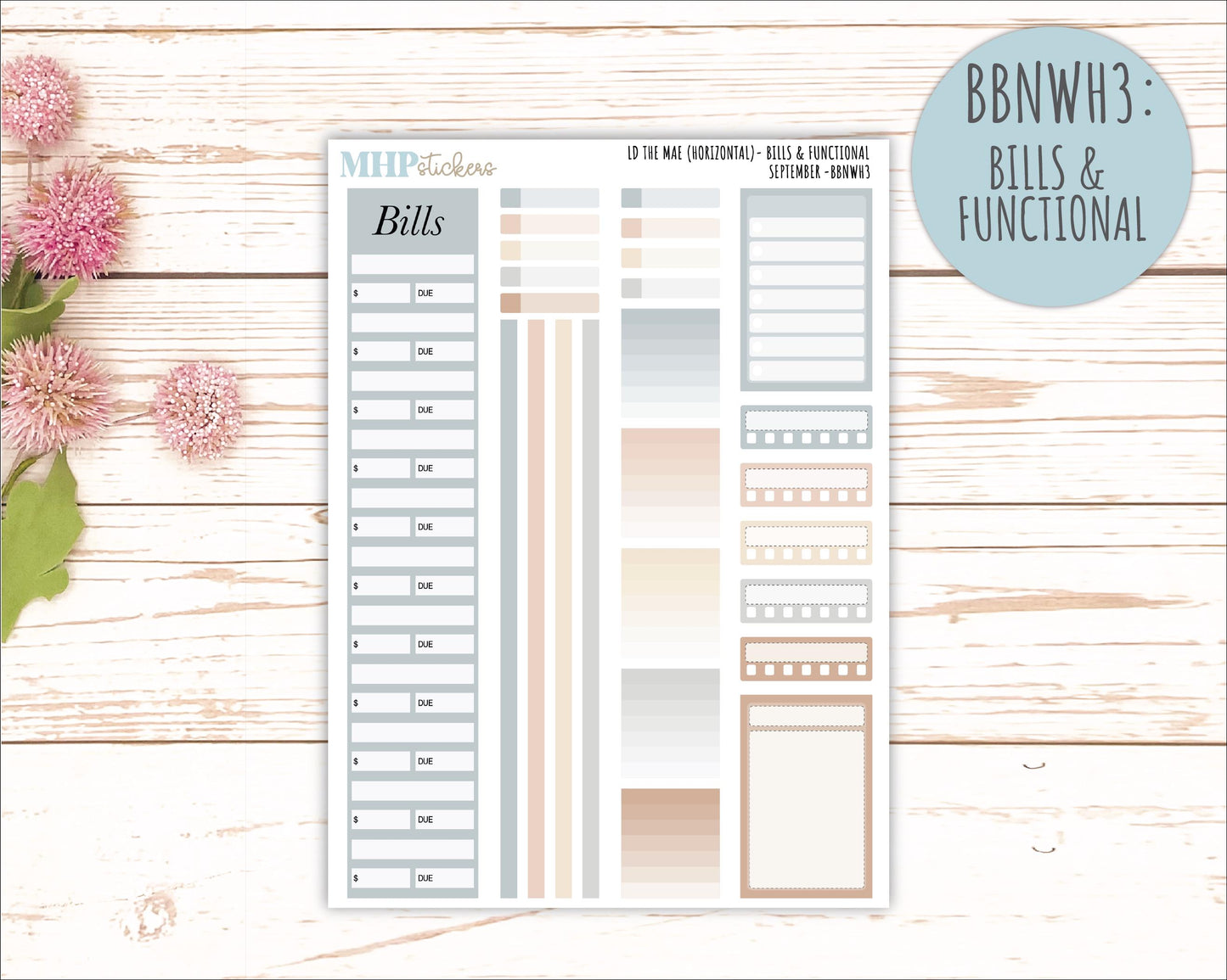 SEPTEMBER Stickers for The Mae & Kristy Laurel Denise Planners (formerly Book Bound Planner). Neutral Color || BBN
