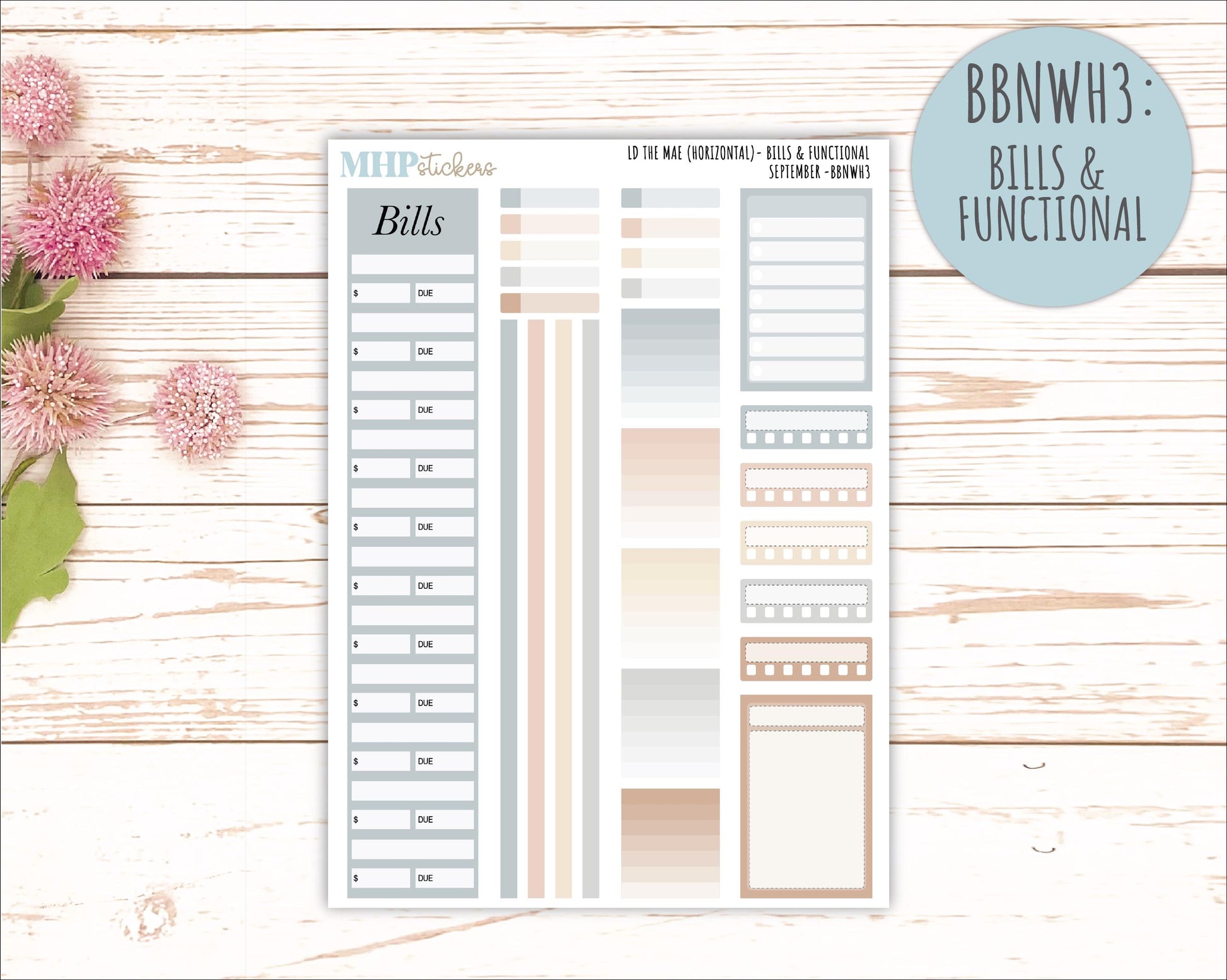 SEPTEMBER Stickers for The Mae & Kristy Laurel Denise Planners (formerly Book Bound Planner). Neutral Color || BBN