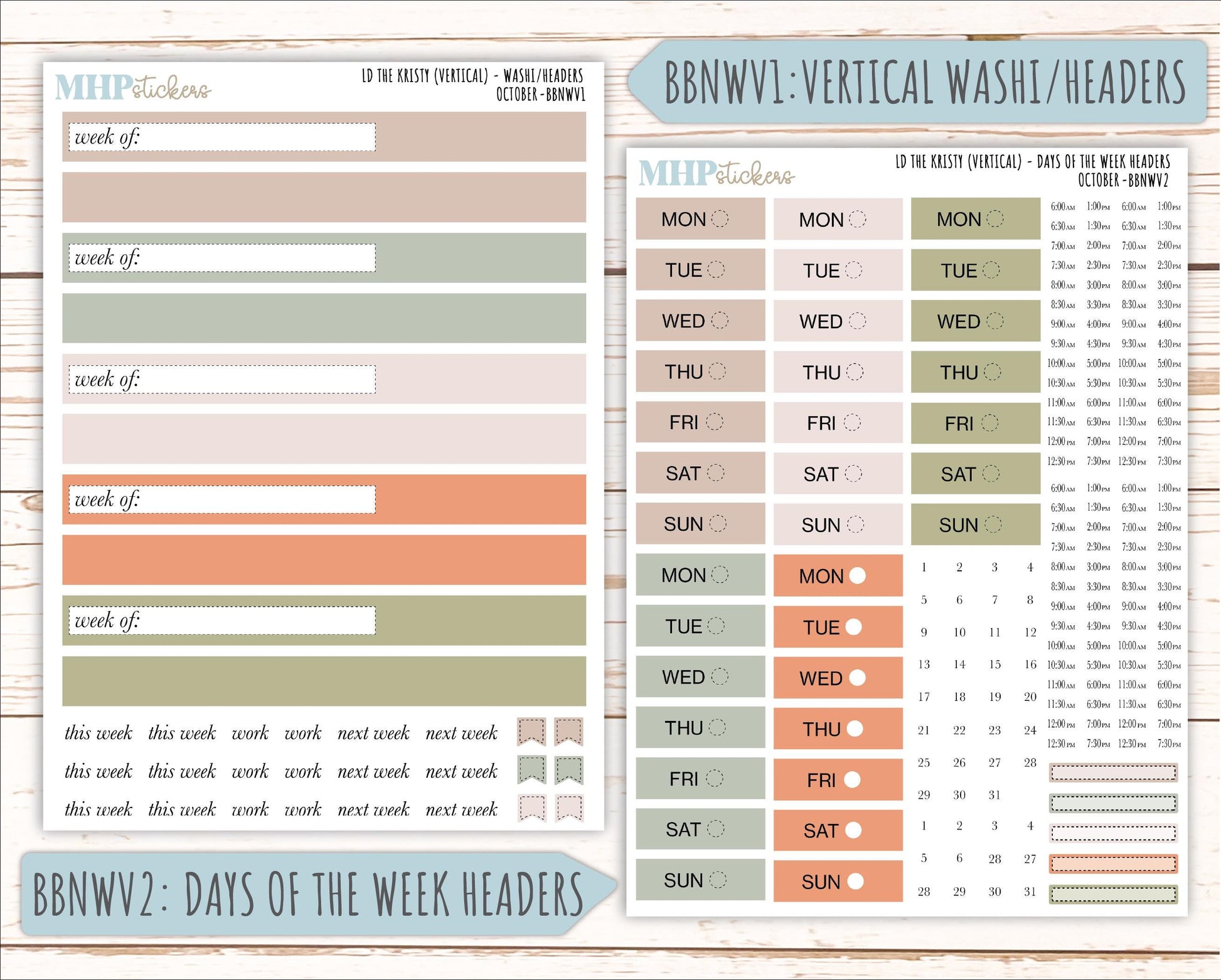 OCTOBER Stickers for The Mae & Kristy Laurel Denise Planners (formerly Book Bound Planner). Neutral Color || BBN