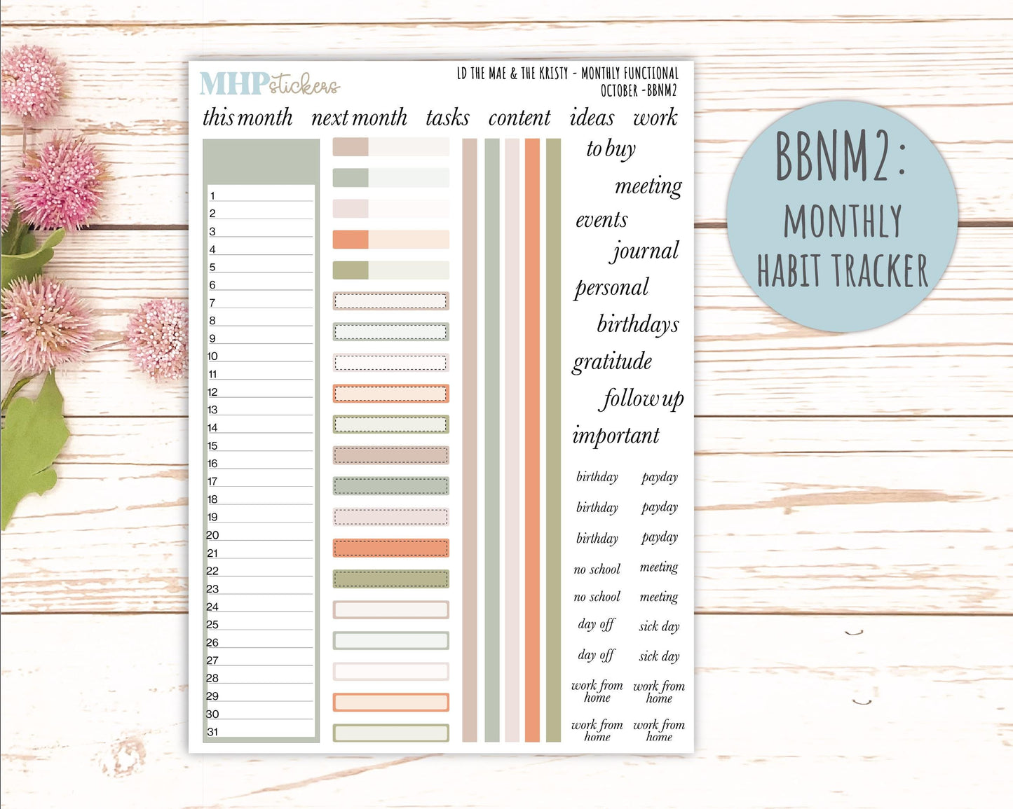 OCTOBER Stickers for The Mae & Kristy Laurel Denise Planners (formerly Book Bound Planner). Neutral Color || BBN