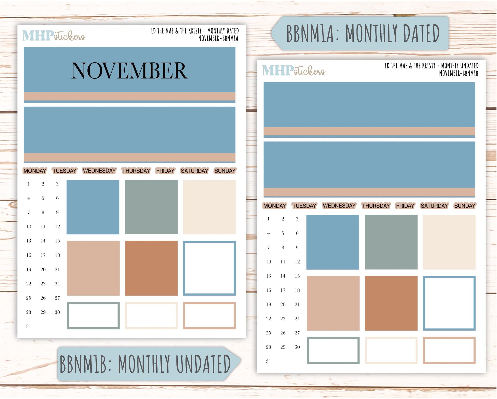 NOVEMBER Stickers for The Mae & Kristy Laurel Denise Planners (formerly Book Bound Planner). Neutral Color || BBN