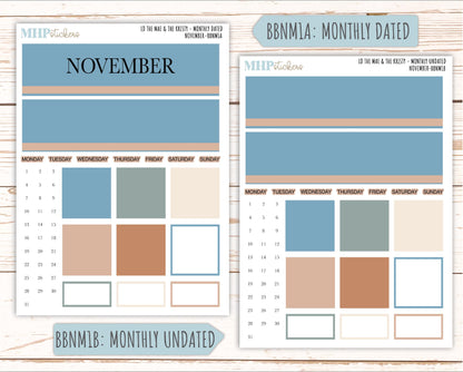 NOVEMBER Stickers for The Mae & Kristy Laurel Denise Planners (formerly Book Bound Planner). Neutral Color || BBN