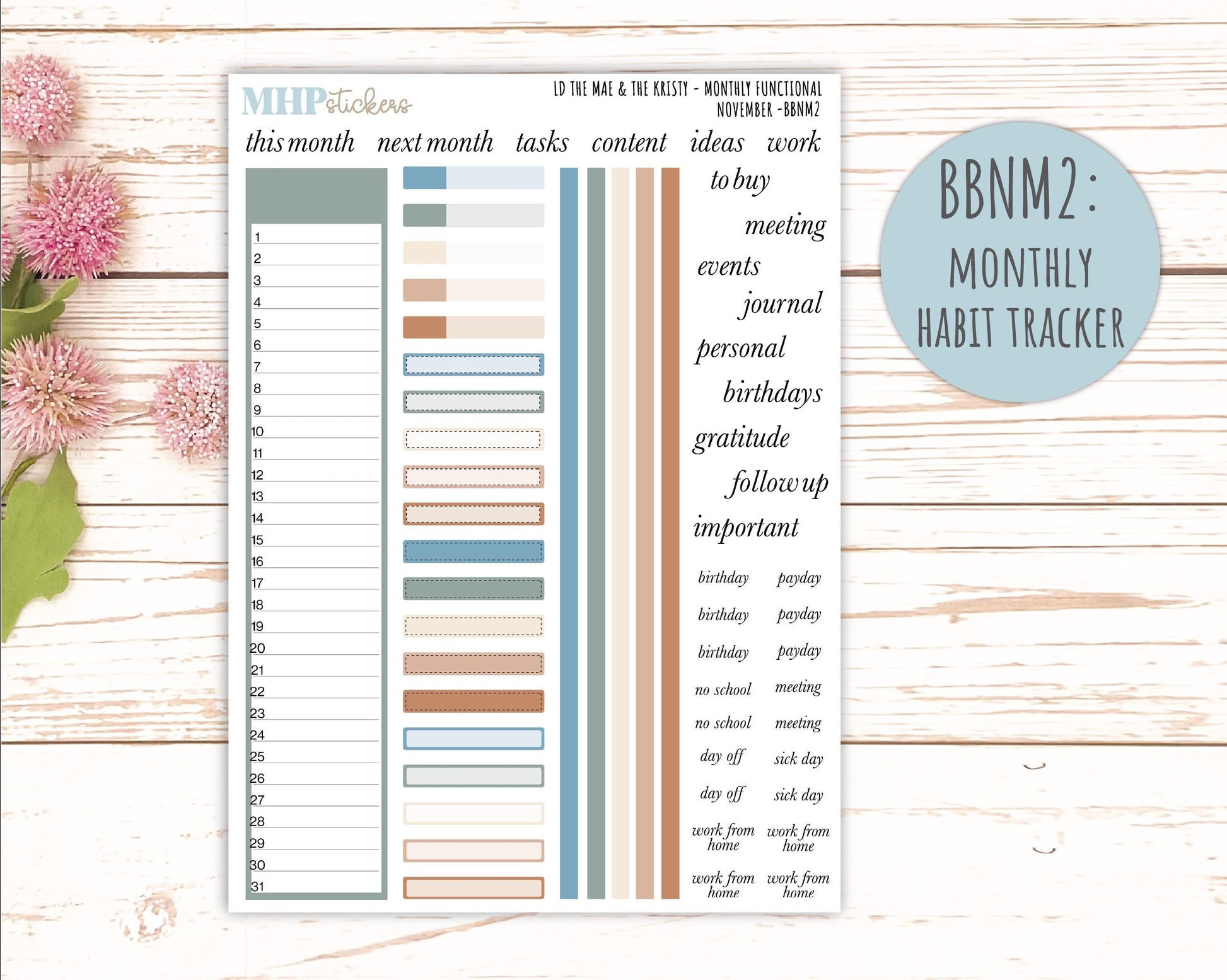 NOVEMBER Stickers for The Mae & Kristy Laurel Denise Planners (formerly Book Bound Planner). Neutral Color || BBN